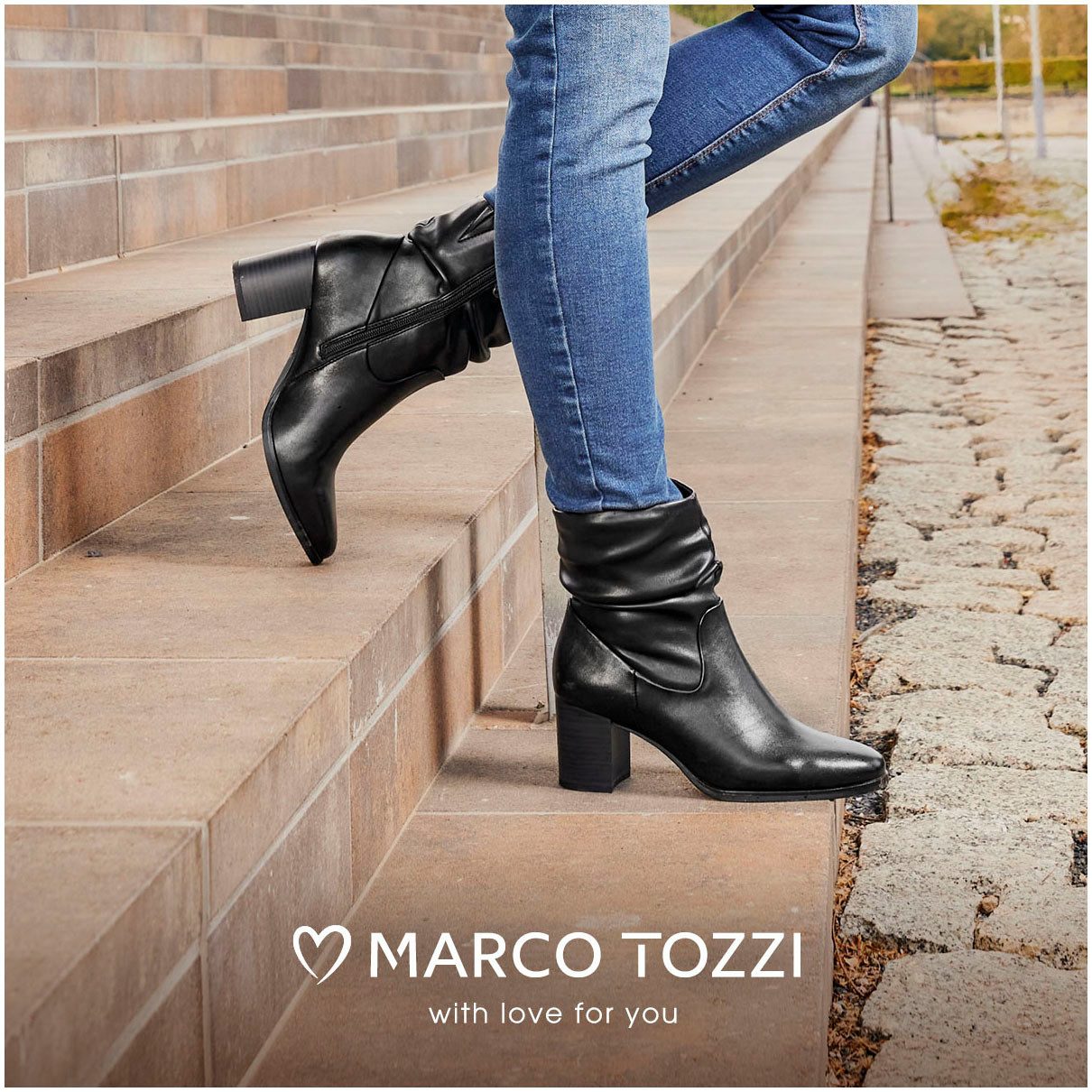 Marco Tozzi Laarsjes ANGIO blokhak, business schoen met plooien in slouchy look
