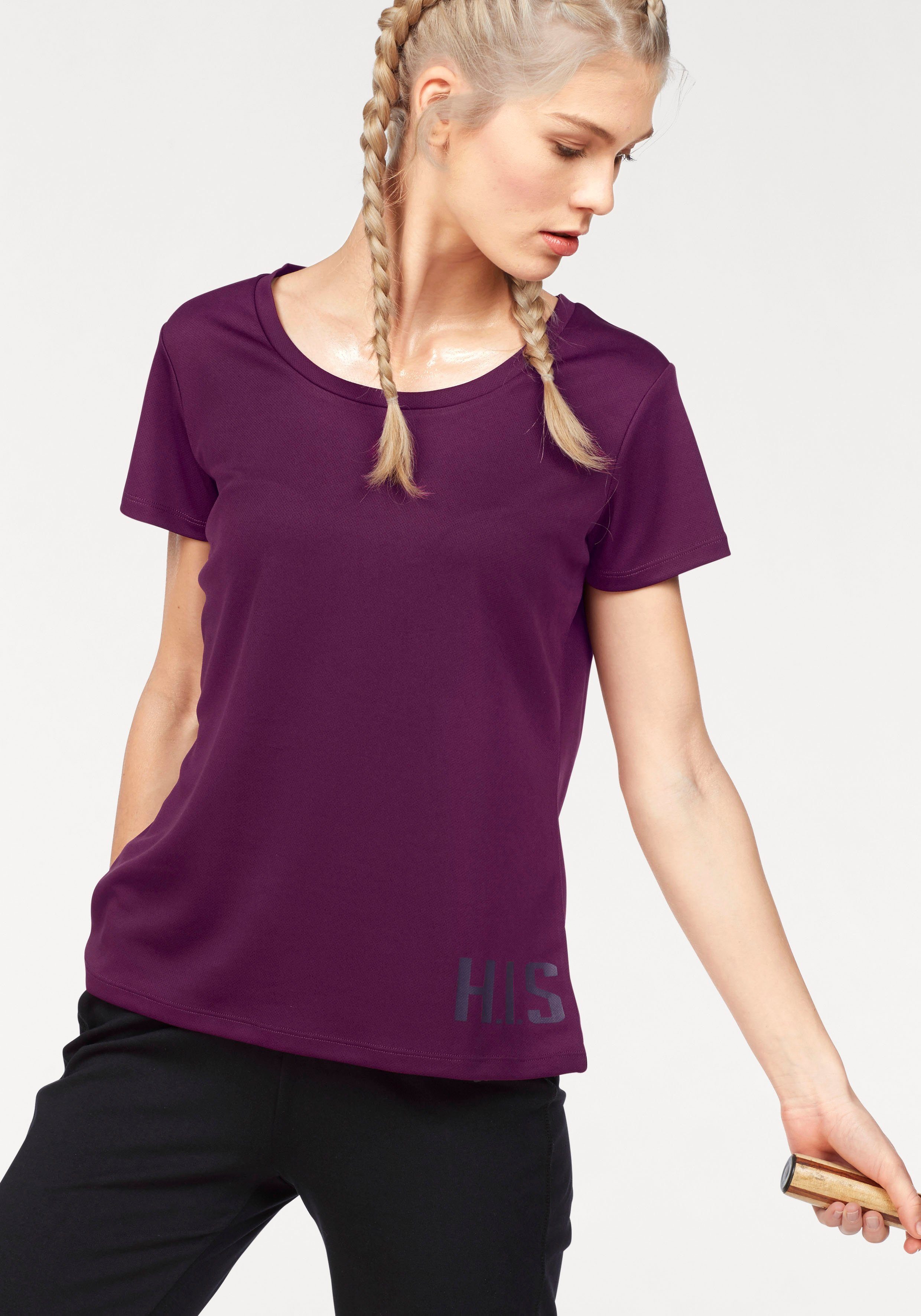 H.I.S Functioneel shirt figuuraccentuerende snit, sportieve look, met trendy logoprint (Set van 2)