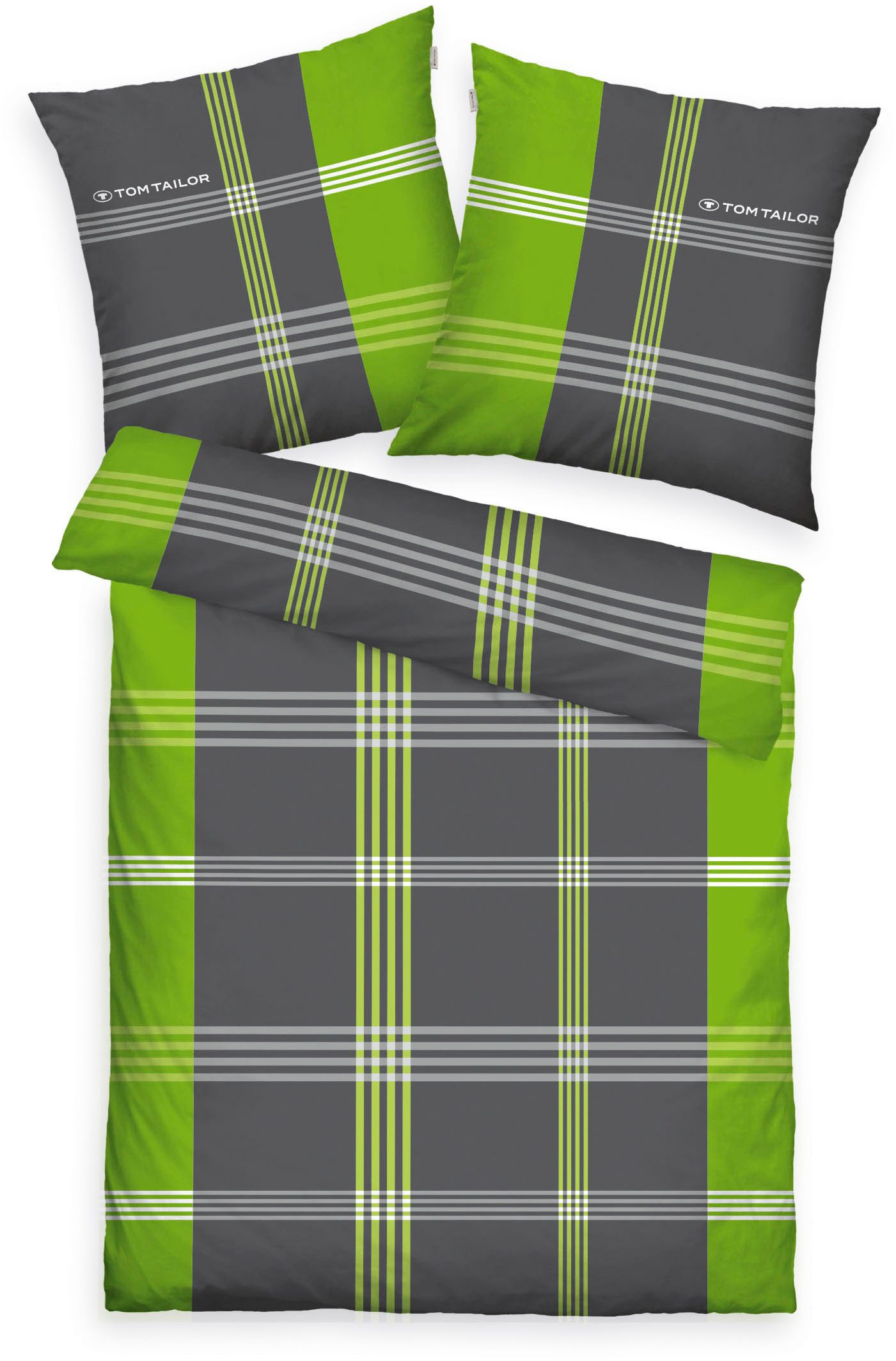 TOM TAILOR HOME Beddengoed Ole in mt. 135x200 of 155x220 cm geruit katoenen bedlinnen, met rits dekbedovertrekken maat 1x 155x220 cm groen