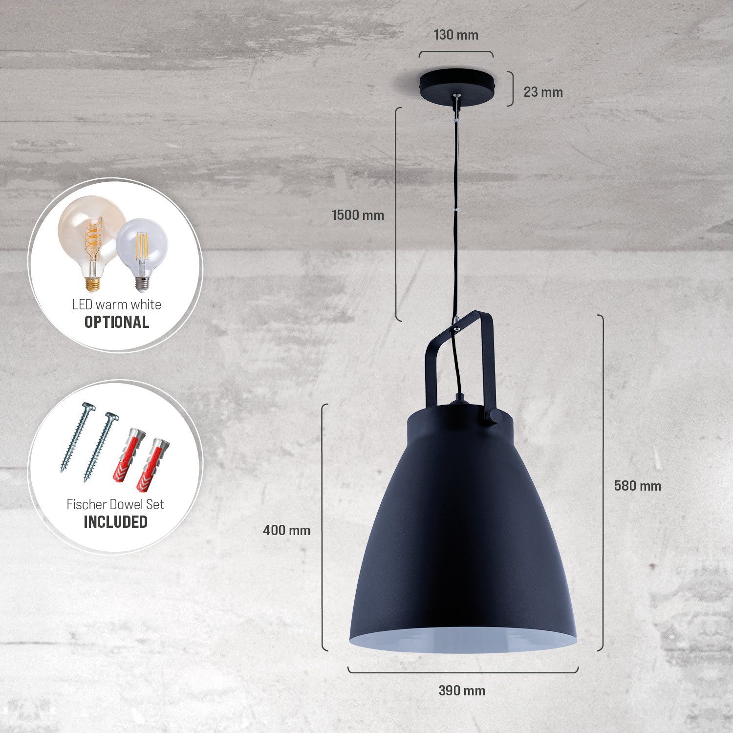 Paco Home Hanglamp BOONE PD Staande lamp modern woonkamer Industrial koplamp design E27