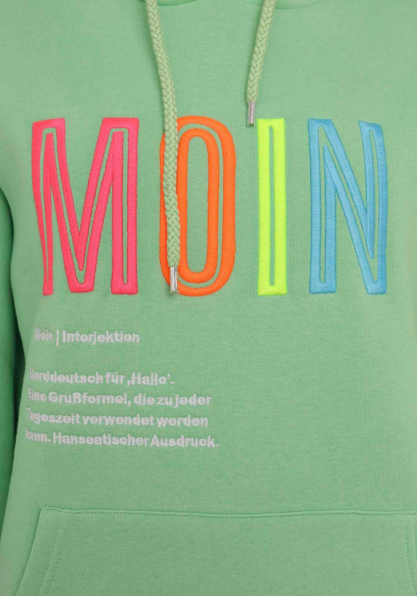 Zwillingsherz Sweatshirt met geborduurd moin-opschrift in neonkleuren
