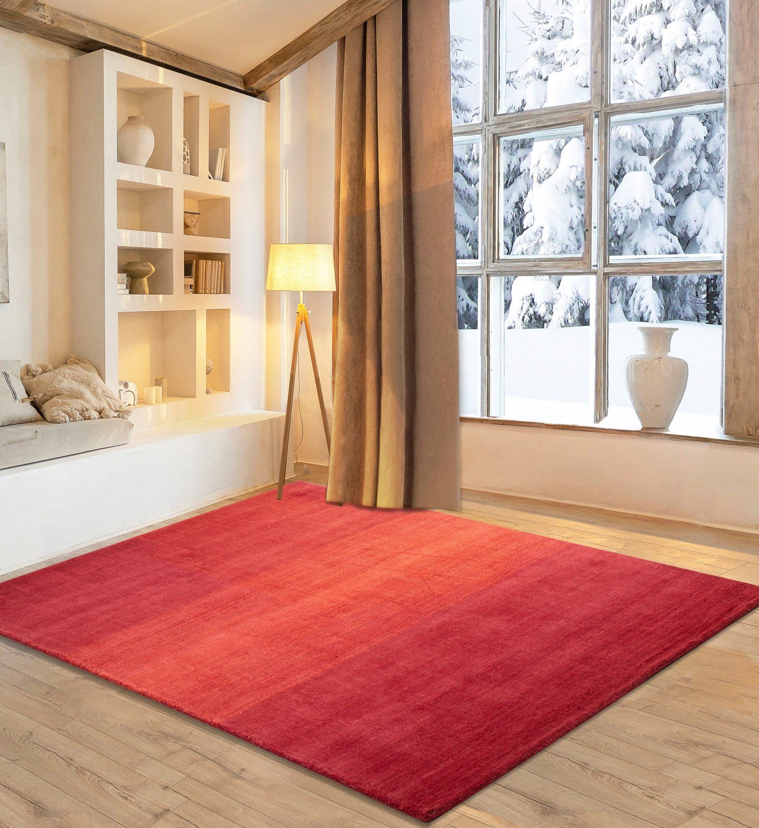 my home Wollen kleed Lessach Handgeweven tapijt, met moderne kleurverloop, 100% wol, handgeweven wollen vloerkleden maat 70 cm x 140 cm x 14 mm rood