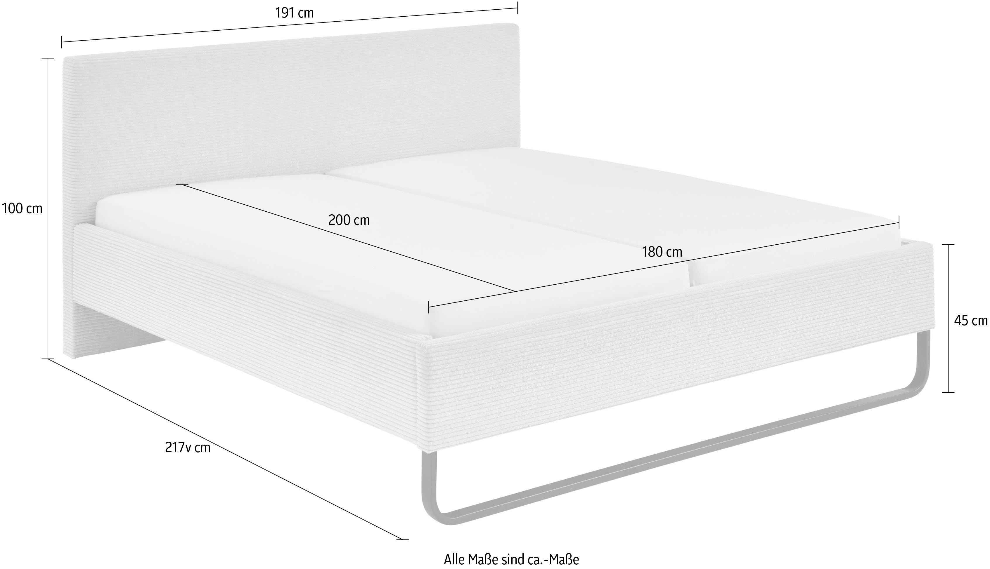 meise.möbel Gestoffeerd bed Swing gemaakt van ribfluweel, met zwarte metalen frame