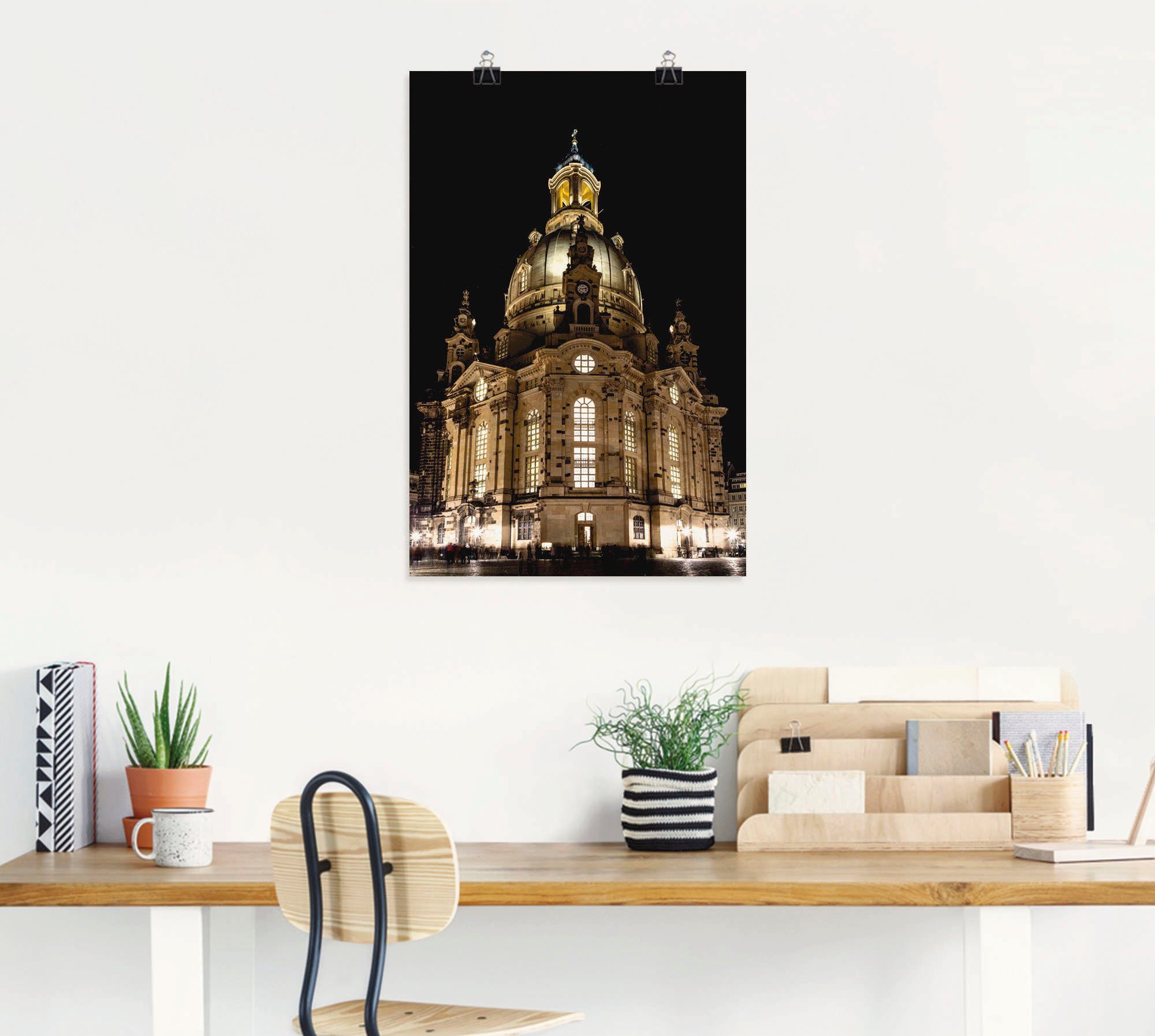 Artland Artprint Verlichte Frauenkirche in Dresden als artprint op linnen, poster in verschillende formaten maten