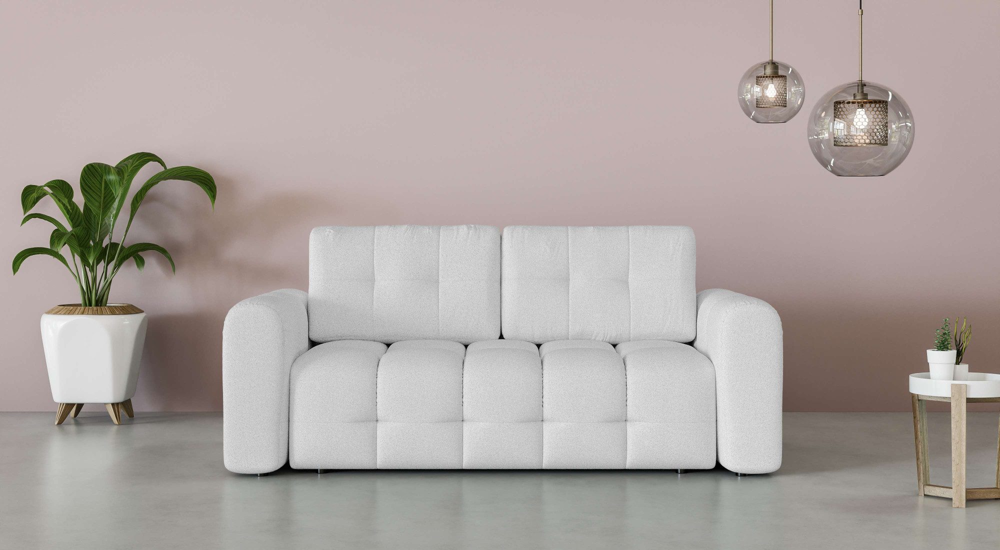 INOSIGN 2-zitsbank Manilla, trendy stiksels, 2 rugkussens, B/D/H 195/107/91 cm met golfondersteuning, in verschillende materialen en kleuren grijs,