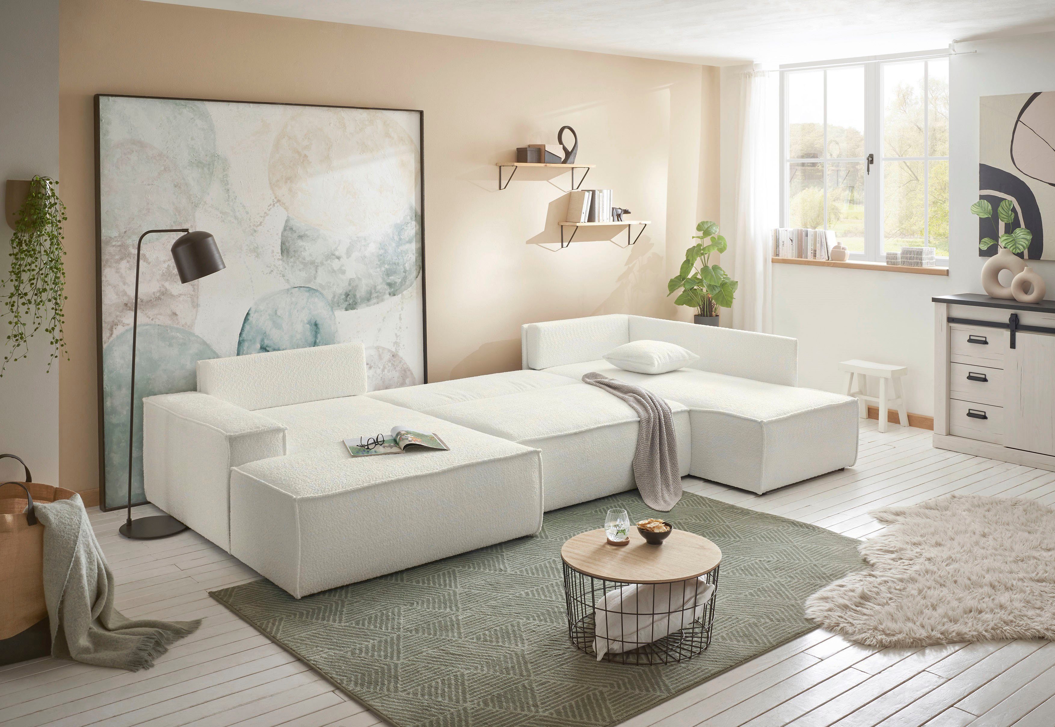 andas Zithoek FINNLEY U-model XXL 329 cm, bedbank, slaapfunctie m. bedkist