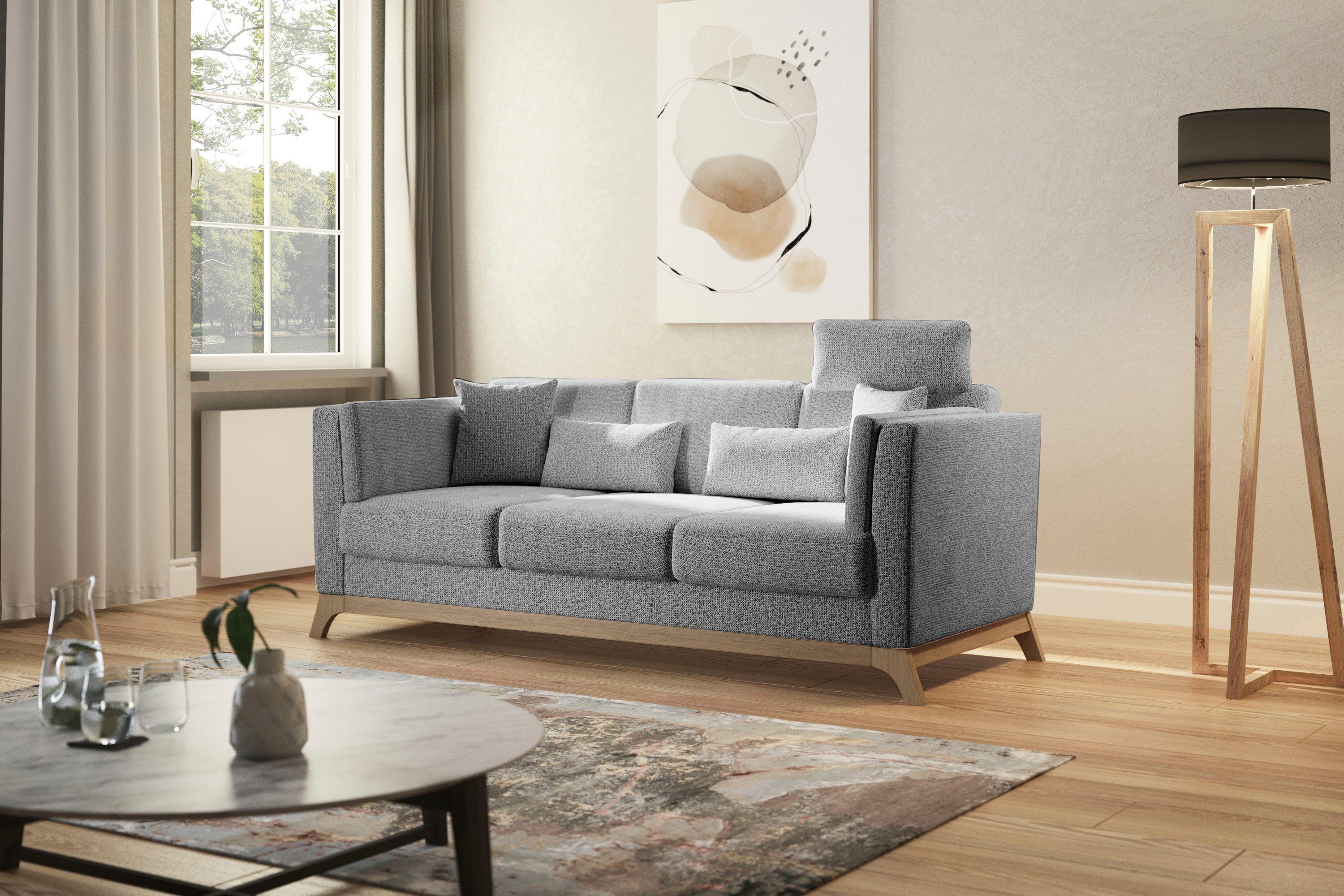 Home affaire 3-zitsbank Viva met houten frame van beukenhout grijs, 3-zitsbanken