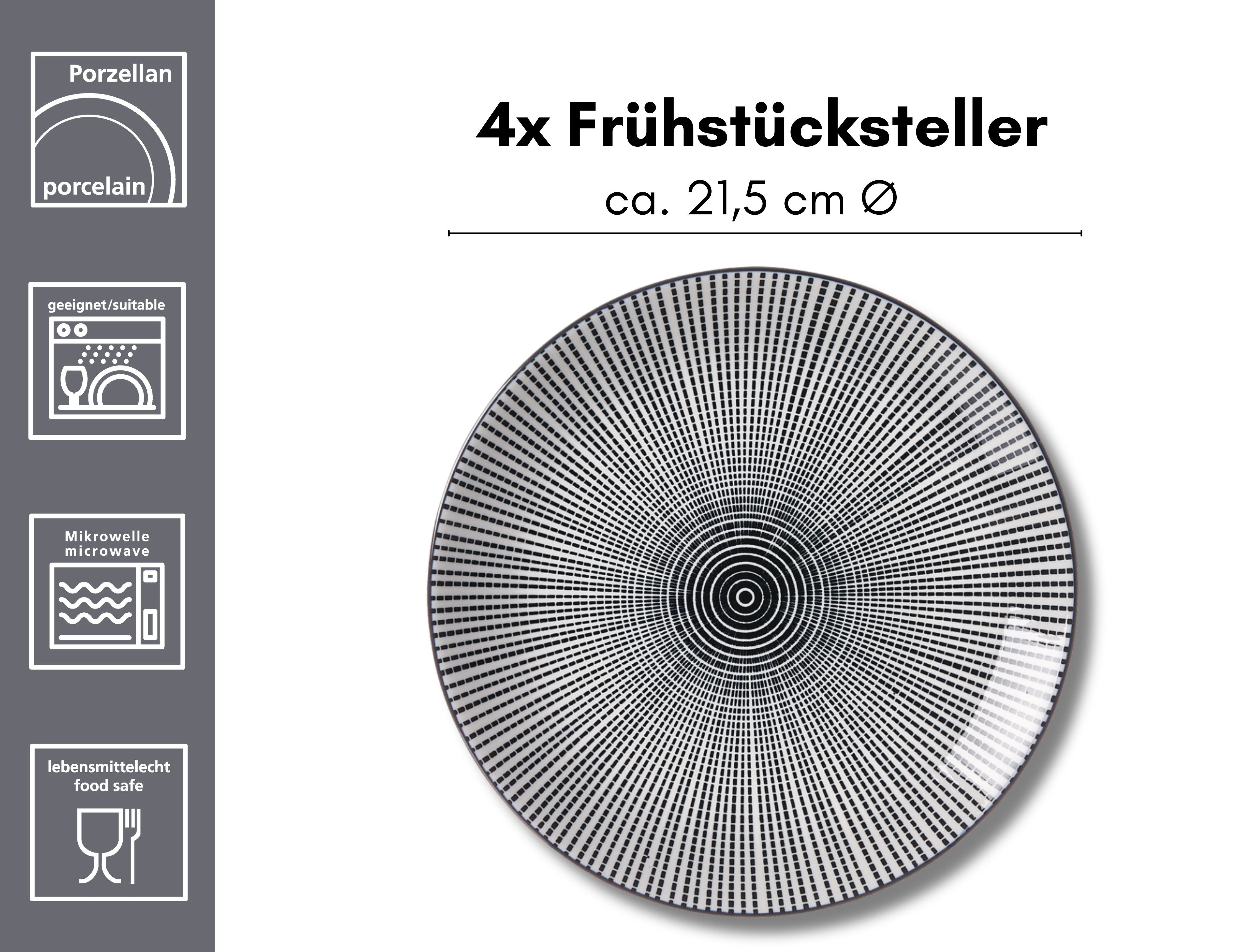 Ritzenhoff & Breker Ontbijtbord Takeo Porselein, Scandinavisch-eenvoudige touch, Ø 21,5 cm (set, 4 stuks)