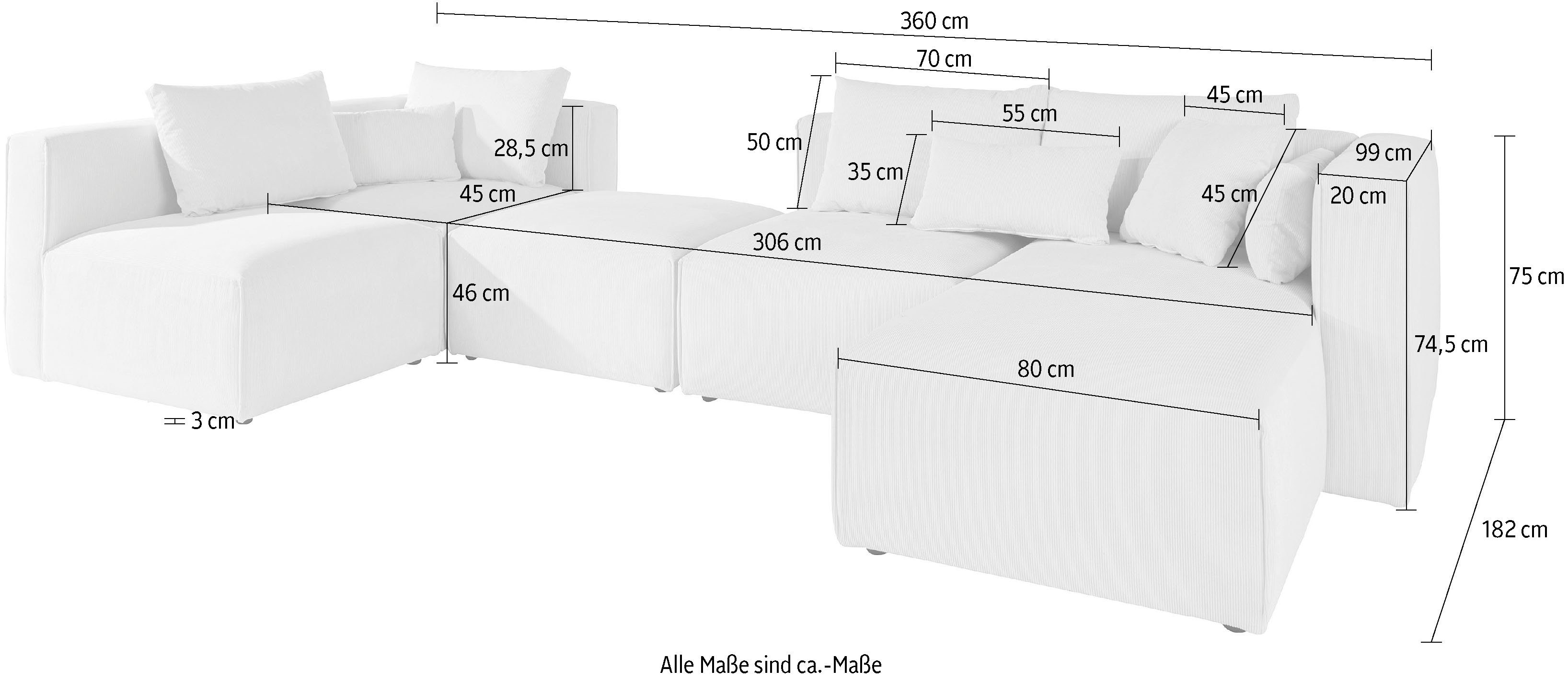 Guido Maria Kretschmer Home&Living Zithoek Comfine U-vorm samengesteld van modules, in 3 stoffen en vele kleuren