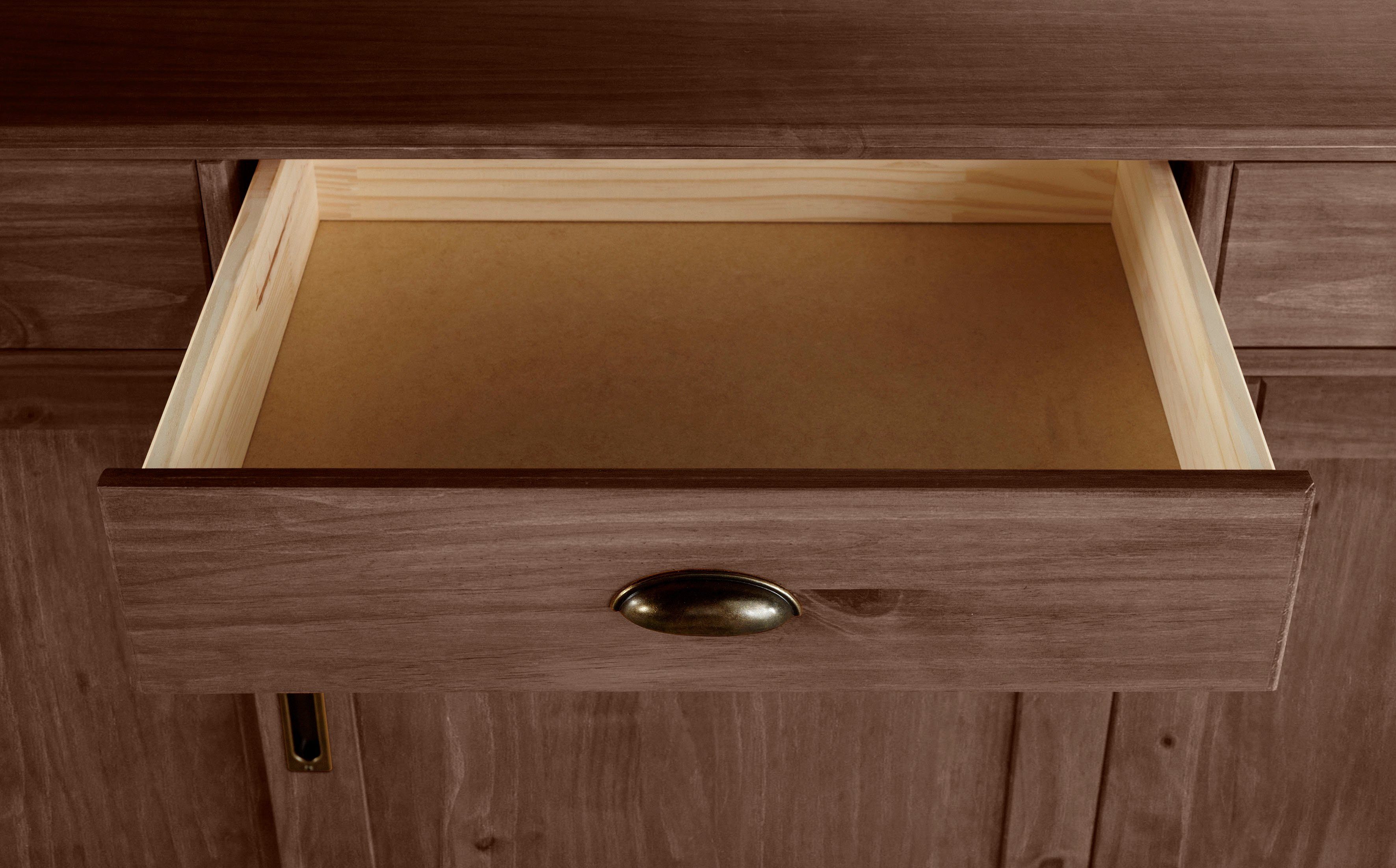 Home affaire Dressoir Schröder Commode, 3 schuifdeuren, 3 lades, van massief dennenhout
