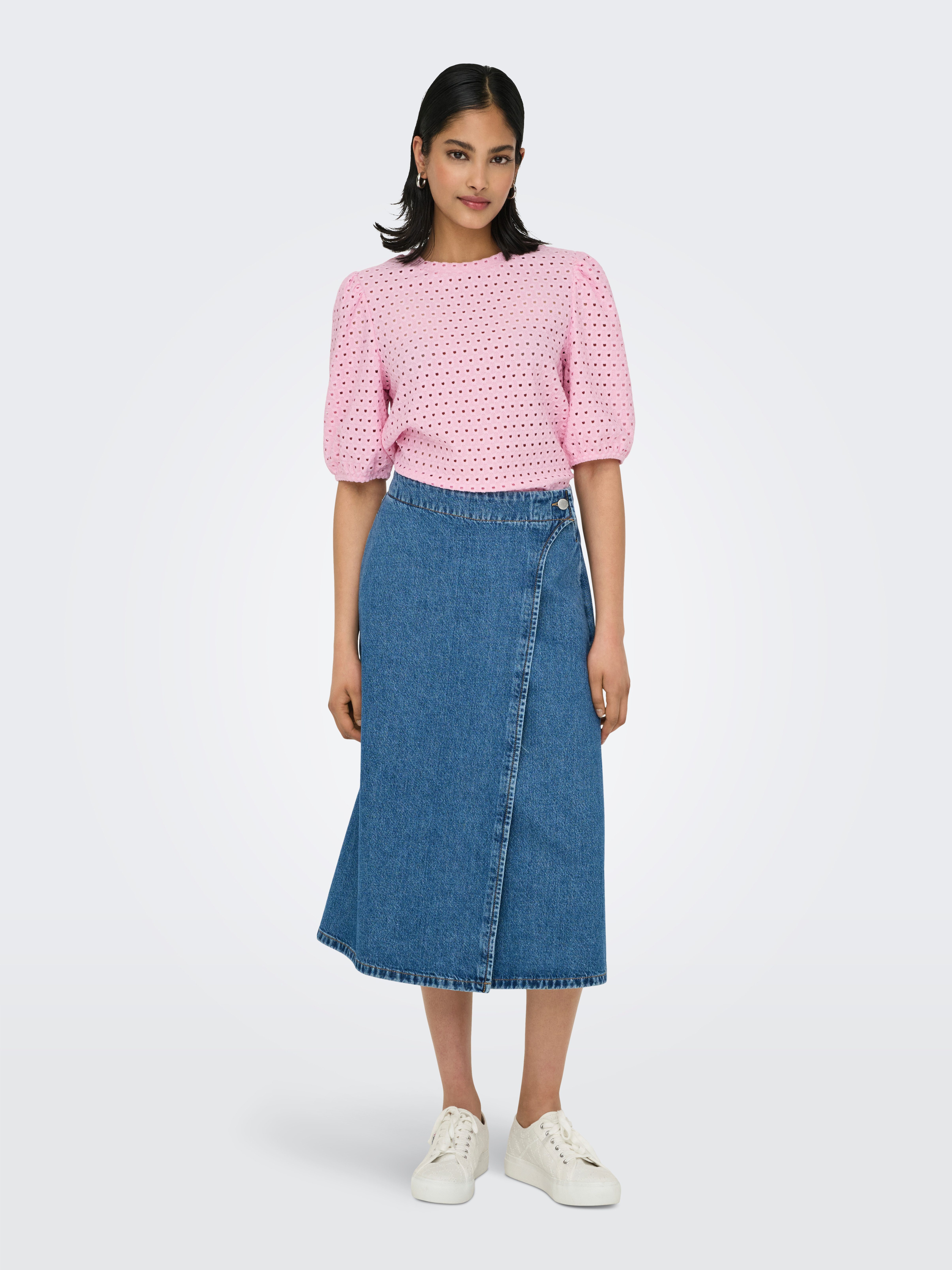 Only Shirt met korte mouwen ONLELISA S/S O-NECK TOP BOX JRS