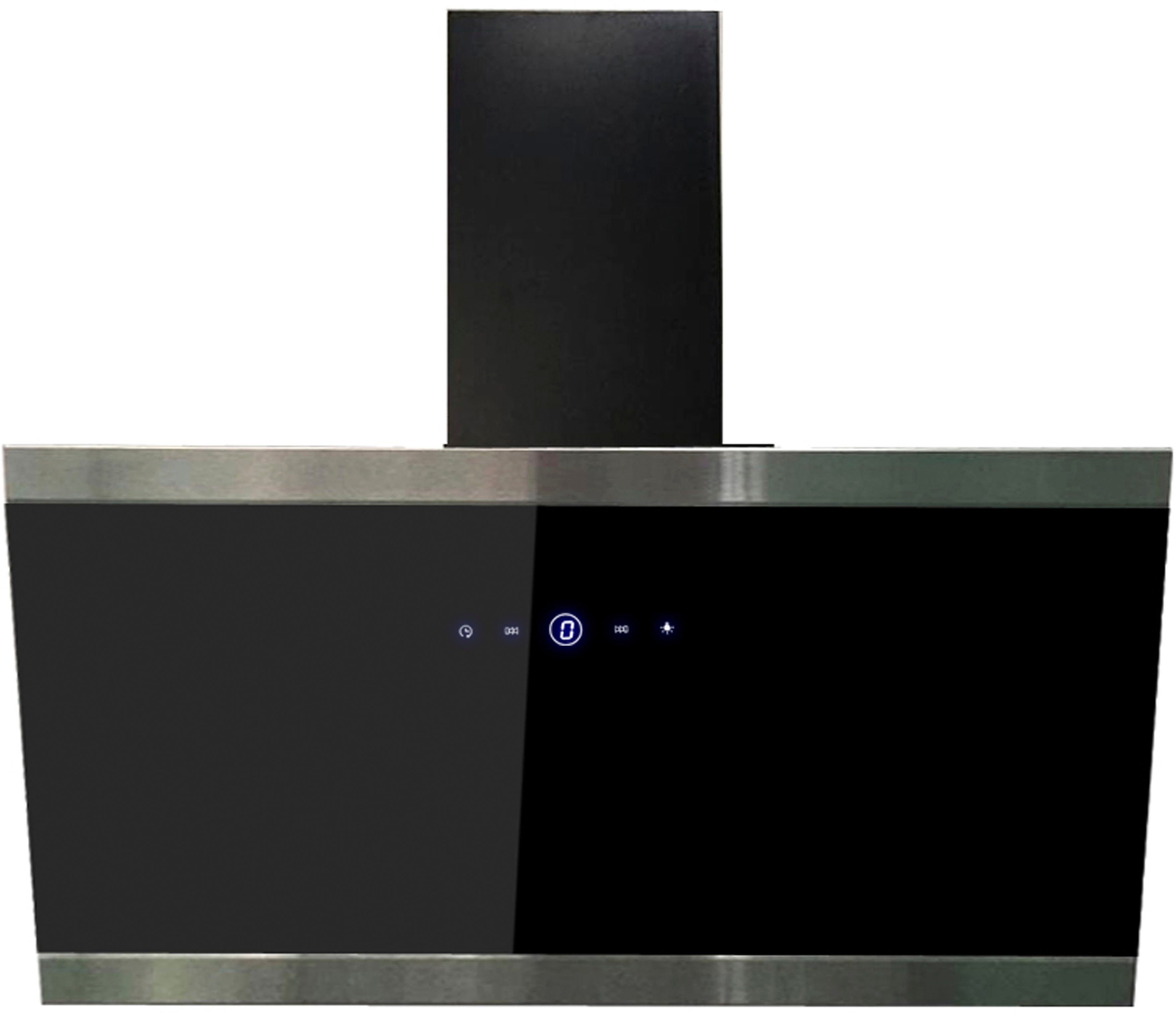 RESPEKTA Schuine wandkap 90 cm, 9 vermogensniveaus, led-verlichting, geschikt voor afzuiging en recirculatie afzuigkappen zwart