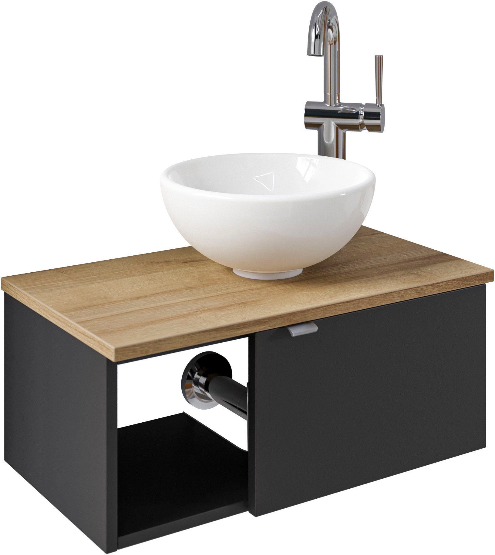 Saphir Wastafelonderkast Serie 6915 wastafel met onderkast voor gastenbadkamer, tweede toilet (3-delig)