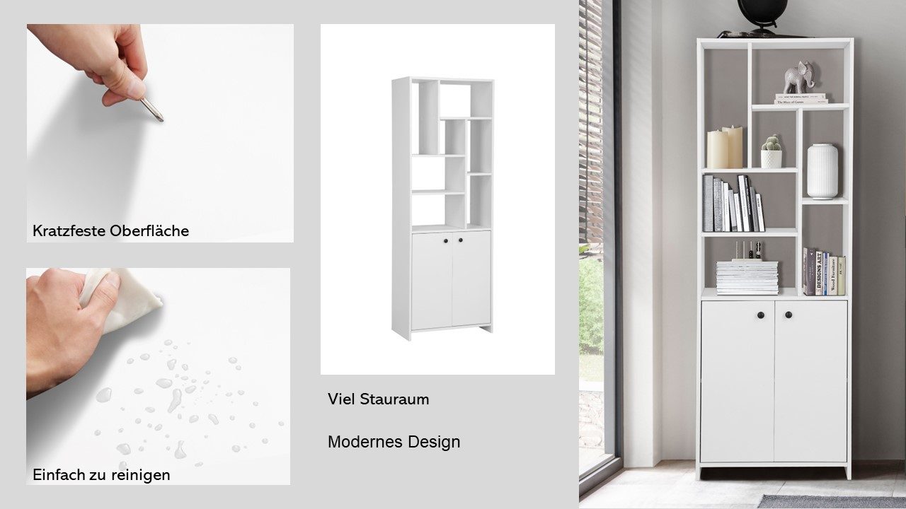 INOSIGN Multifunctionele kast Ezzell 7 open vakken, metalen grepen, krasbestendige coating, afmetingen 60x170 cm