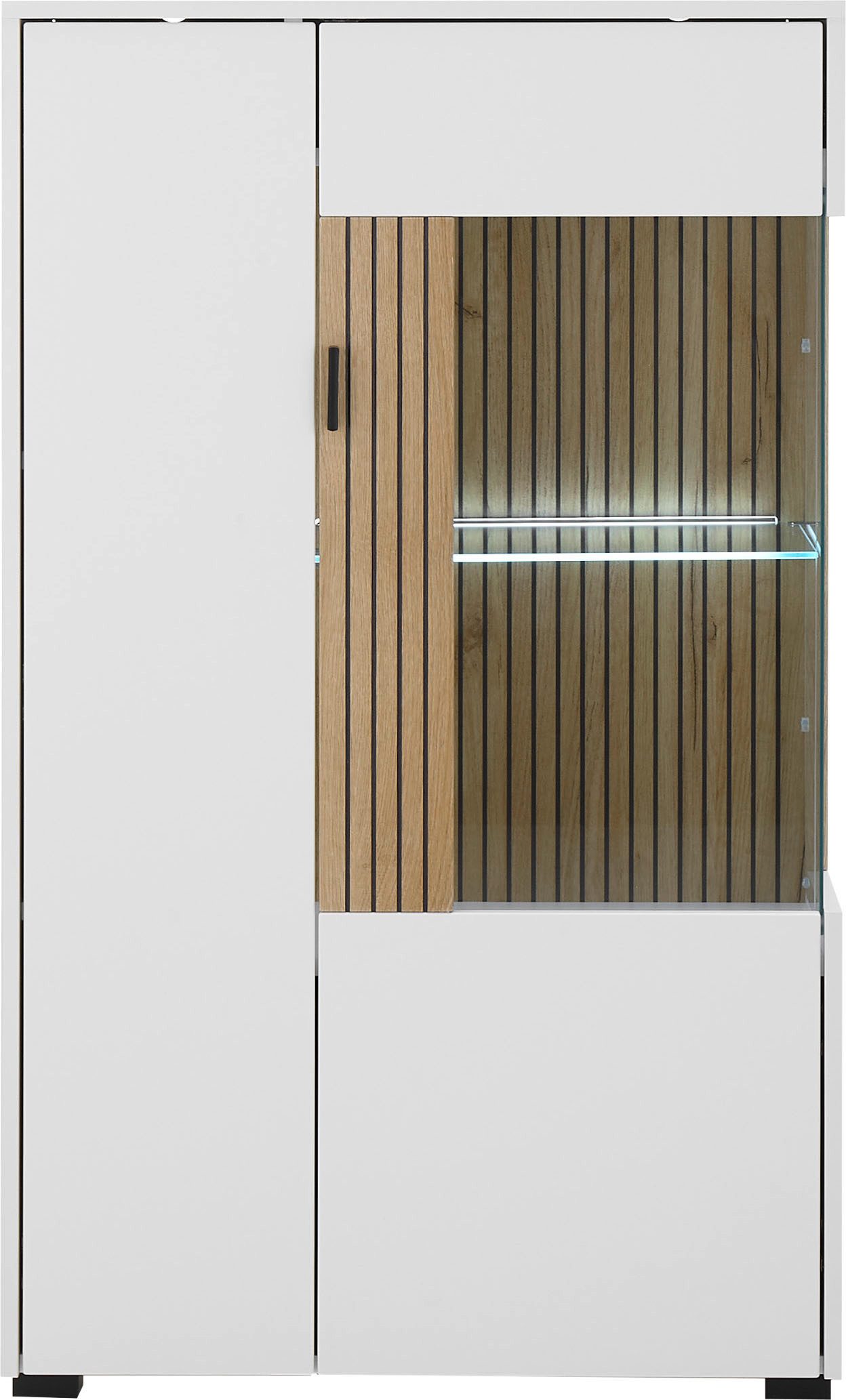 INOSIGN Vitrinekast Hudson, opberg vitrine, staande vitrine in moderne trendkleur, handgrepen van metaal (zwart), hoogte 125 cm