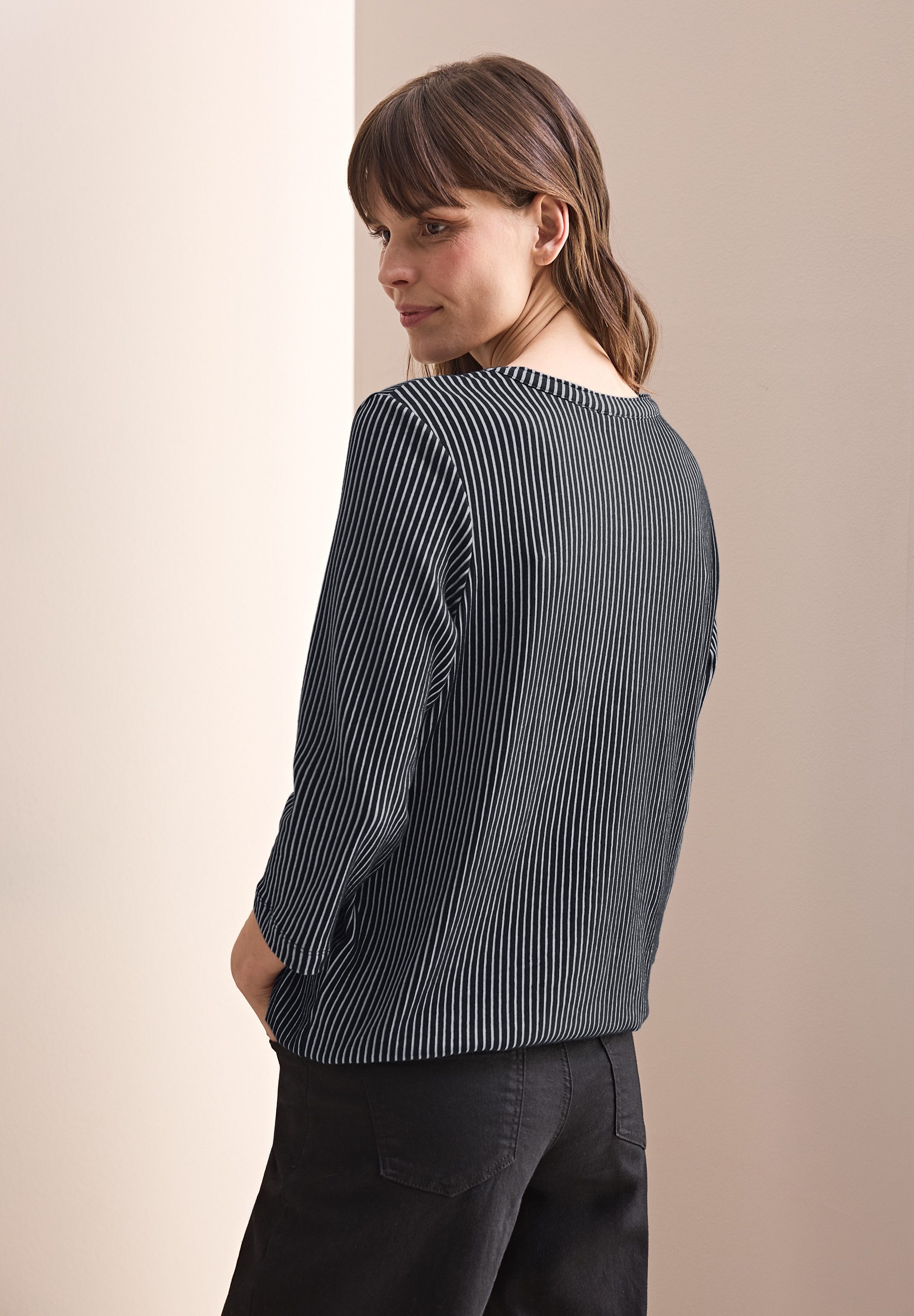 Cecil Shirt met 3/4 mouwen in tunika-look, met gespleten ronde hals