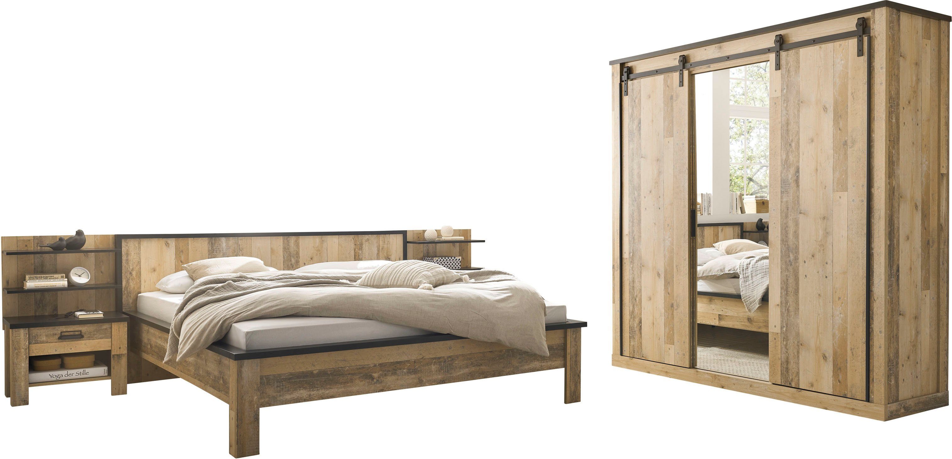 Home affaire Slaapkamerserie Sherwood Ligoppervlak 180 x 200 cm, kast 3-deurs 201 cm breed