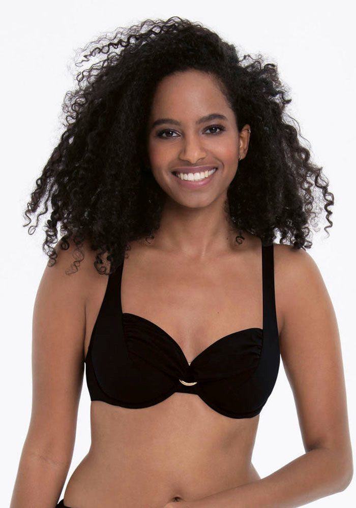 Rosa Faia Beugelbandeau bikinitop Hermine met mooie plooien en ring aan de voorkant dames bandeaubikini's maat 48 D zwart