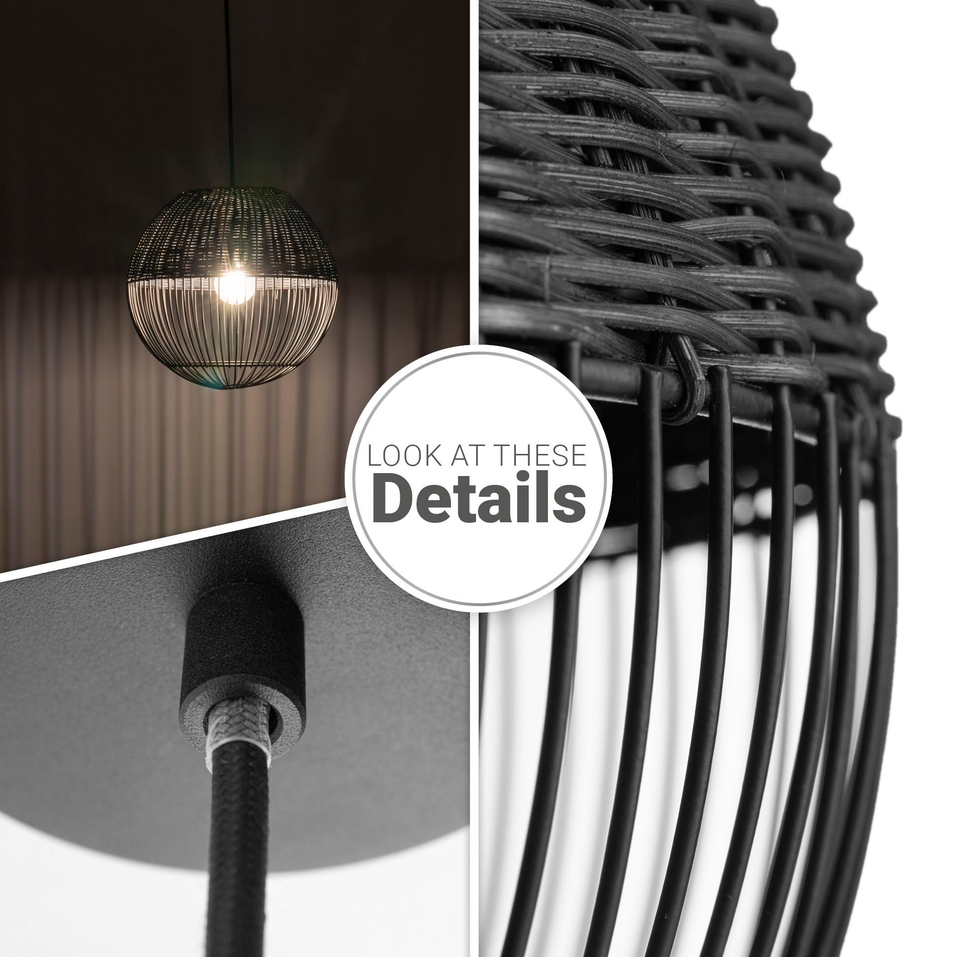Paco Home Hanglamp Puro Rattan lamp mand lamp LED Boho natuurlijk vintage rond E27