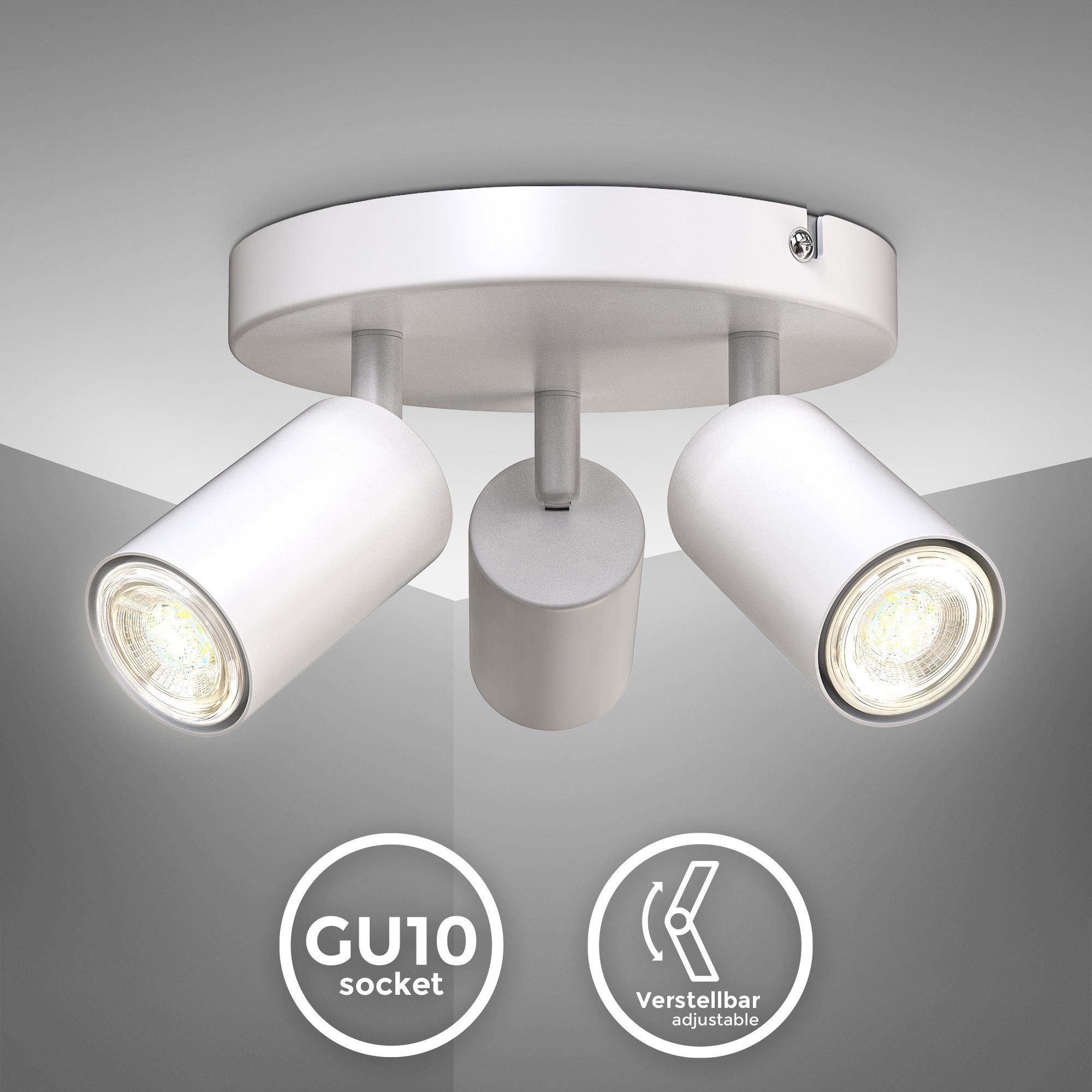 B.K.Licht Plafondspotje 3-vlamige spotlamp, rond, draaibaar, gu10, zwart