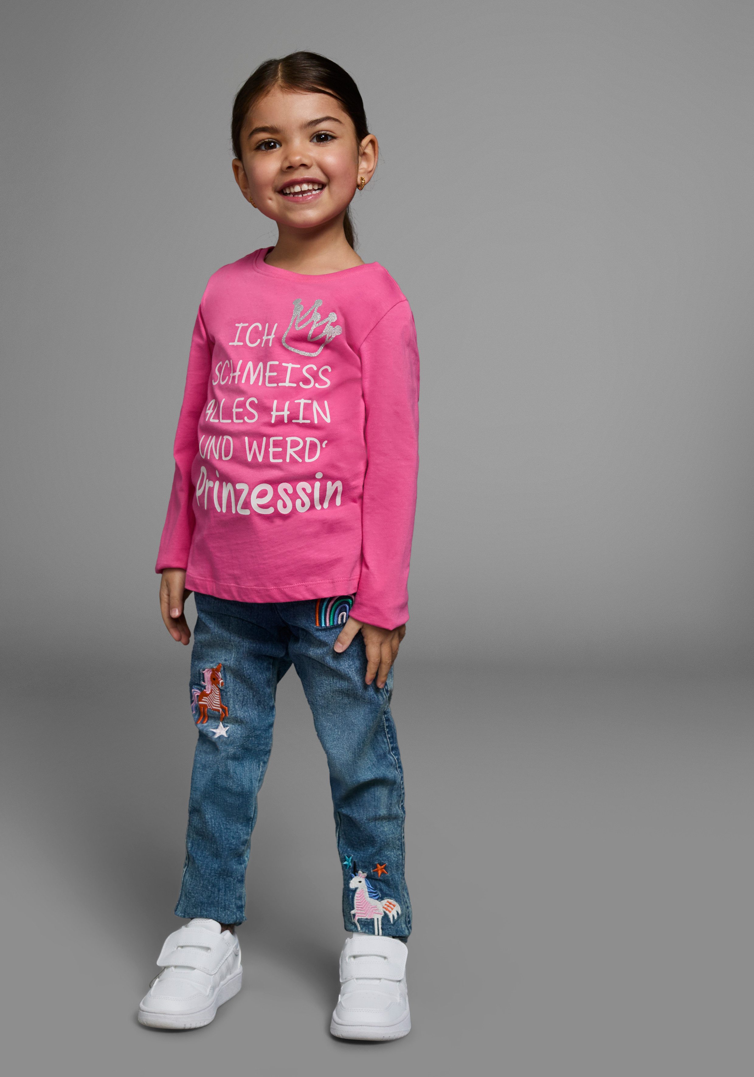 KIDSWORLD Shirt met lange mouwen Ich schmeiss alles hin und werd´ Prinzessin lange mouwen, basic pasvorm, met glinsterende print