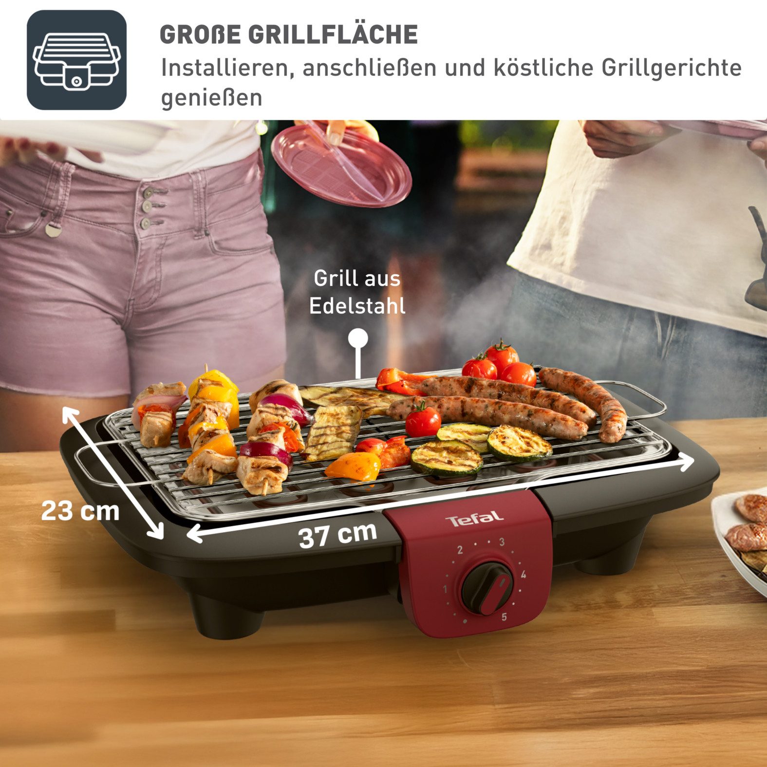 Tefal Tafelgrill EasyGrill Adjust, met water vulbare lekbak tegen rook en geuren