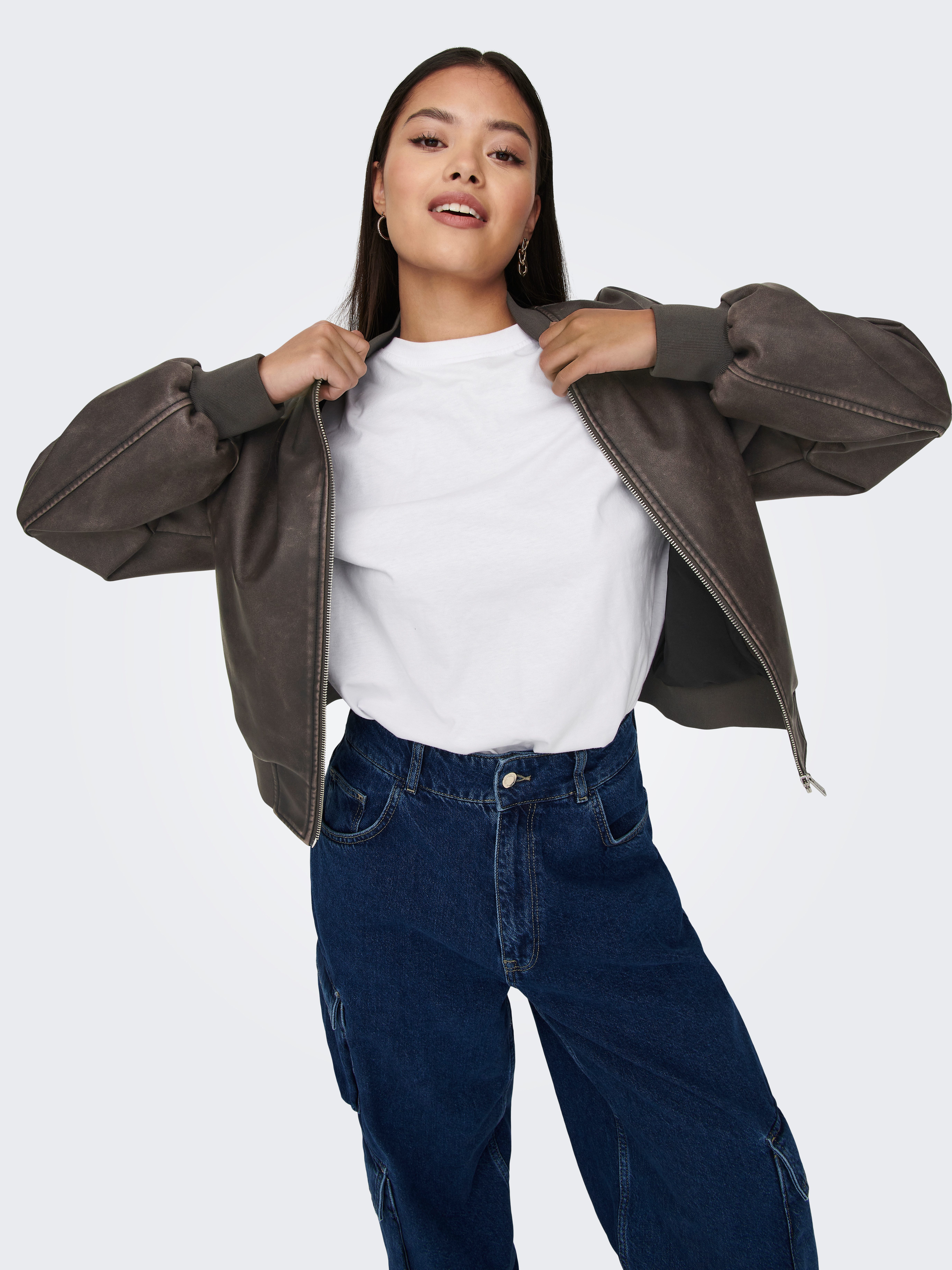 Only Imitatieleren jack ONLJANE FAUX LEATHER WASHED BOMBER OTW