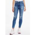 calvin klein skinny fit jeans high rise super skinny ankle in destroyed-look blauw