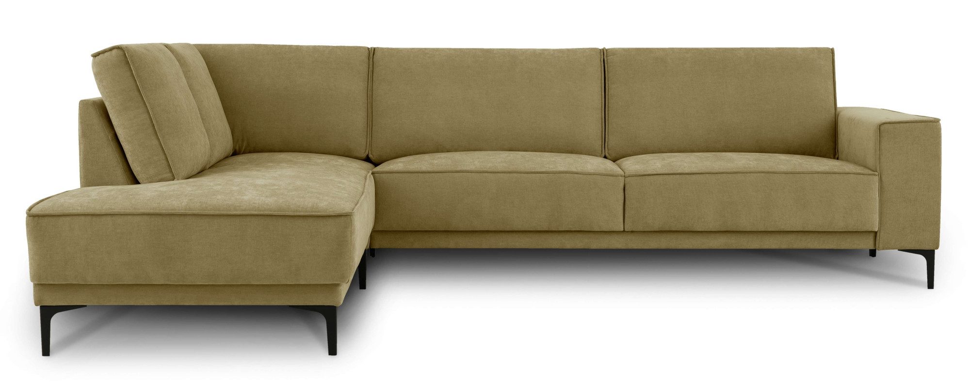 Places of Style Hoekbank Oland, structuur, platweefsel, luxe microvezel, bouclé L-vorm, 289 cm, golfondersteuning, Scandinavisch ontwerp, metalen poten