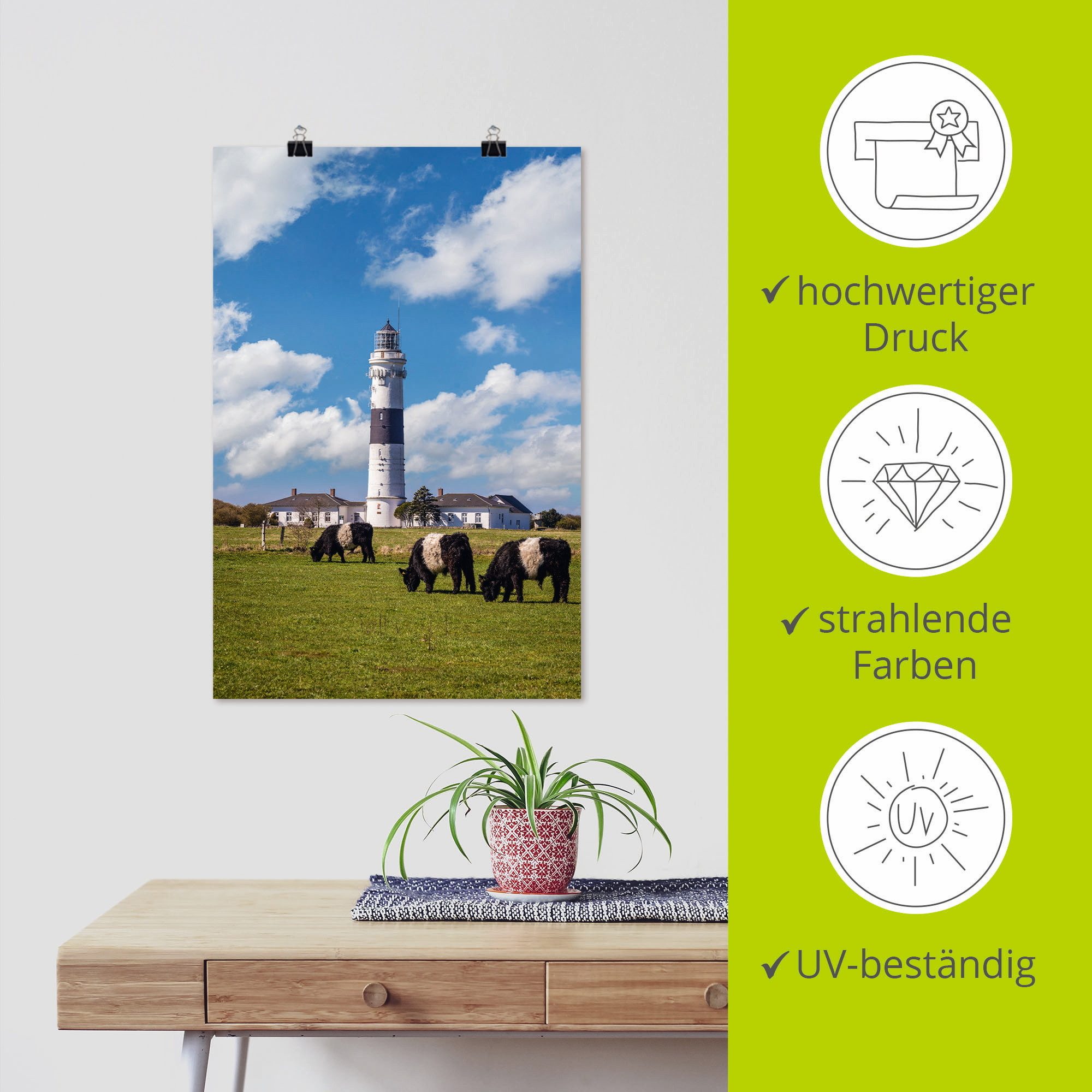 Artland Artprint Vuurtoren Langer Christian Kampen Sylt als artprint van aluminium, artprint voor buiten, poster in diverse formaten