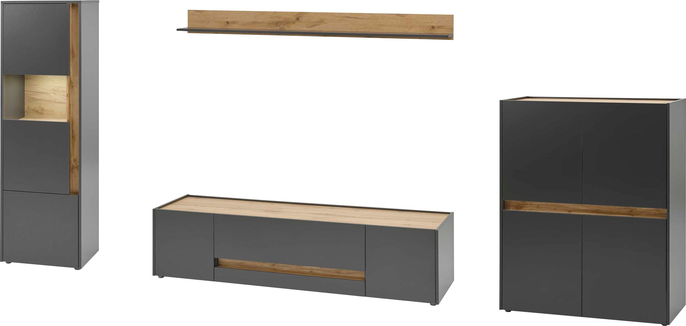INOSIGN Wandmeubel GIRON (set, 4-delig), breedte ca. 350 cm, moderne woonkamer-set in 2 kleuren tv-wandmeubels grijs