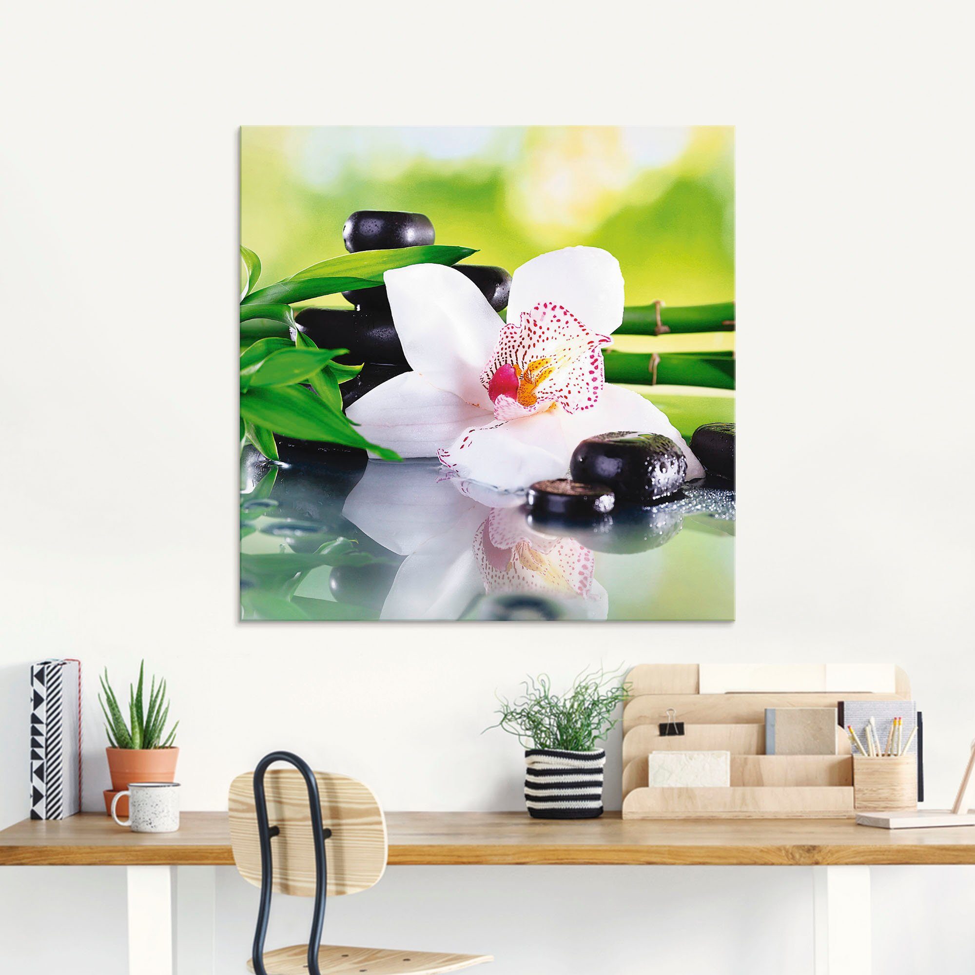 Artland Print op glas Spa stenen bamboe takjes orchidee