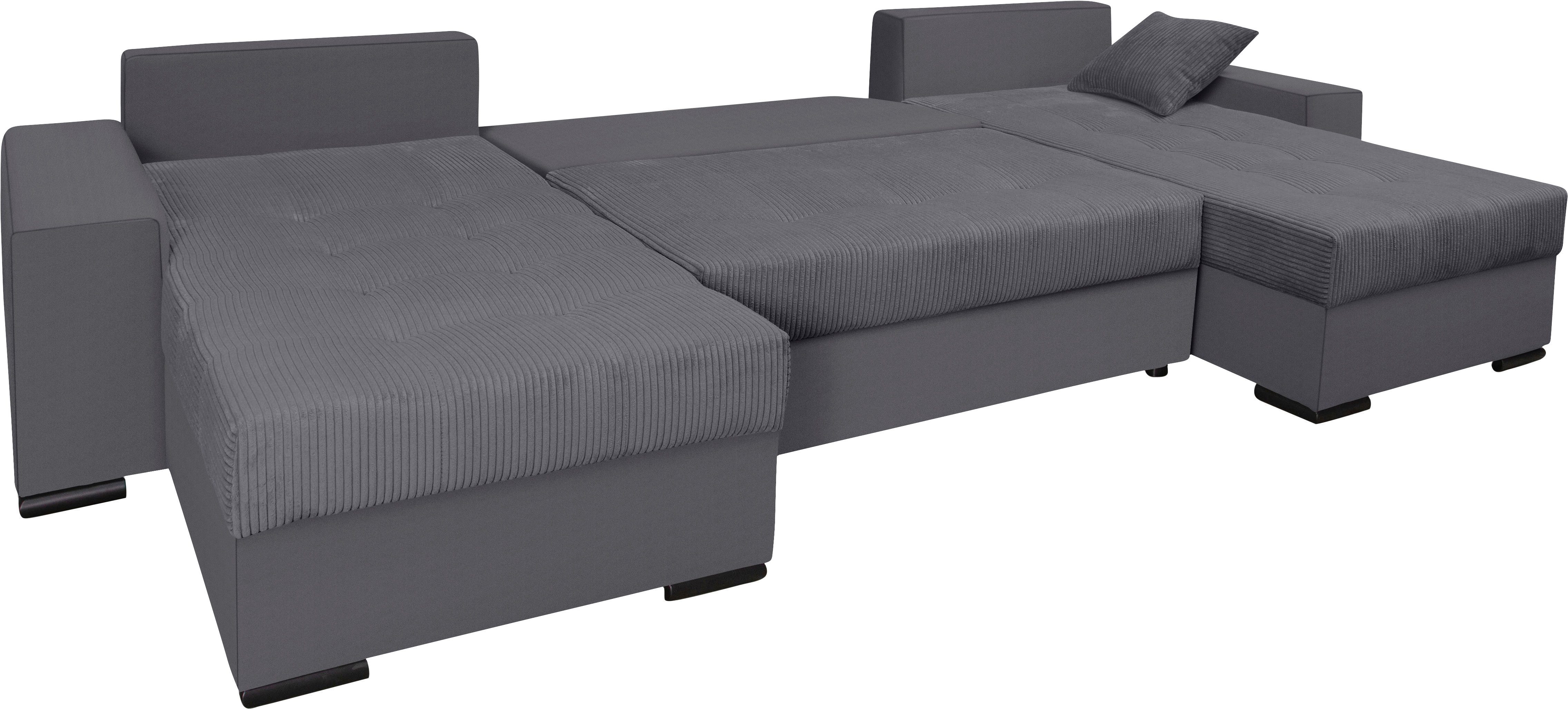 COLLECTION AB Zithoek XL-Josy U-vorm, breedte 313 cm, cord-/mix incl. bedfunctie, bedlade, met 4 gelijk grote rugkussens