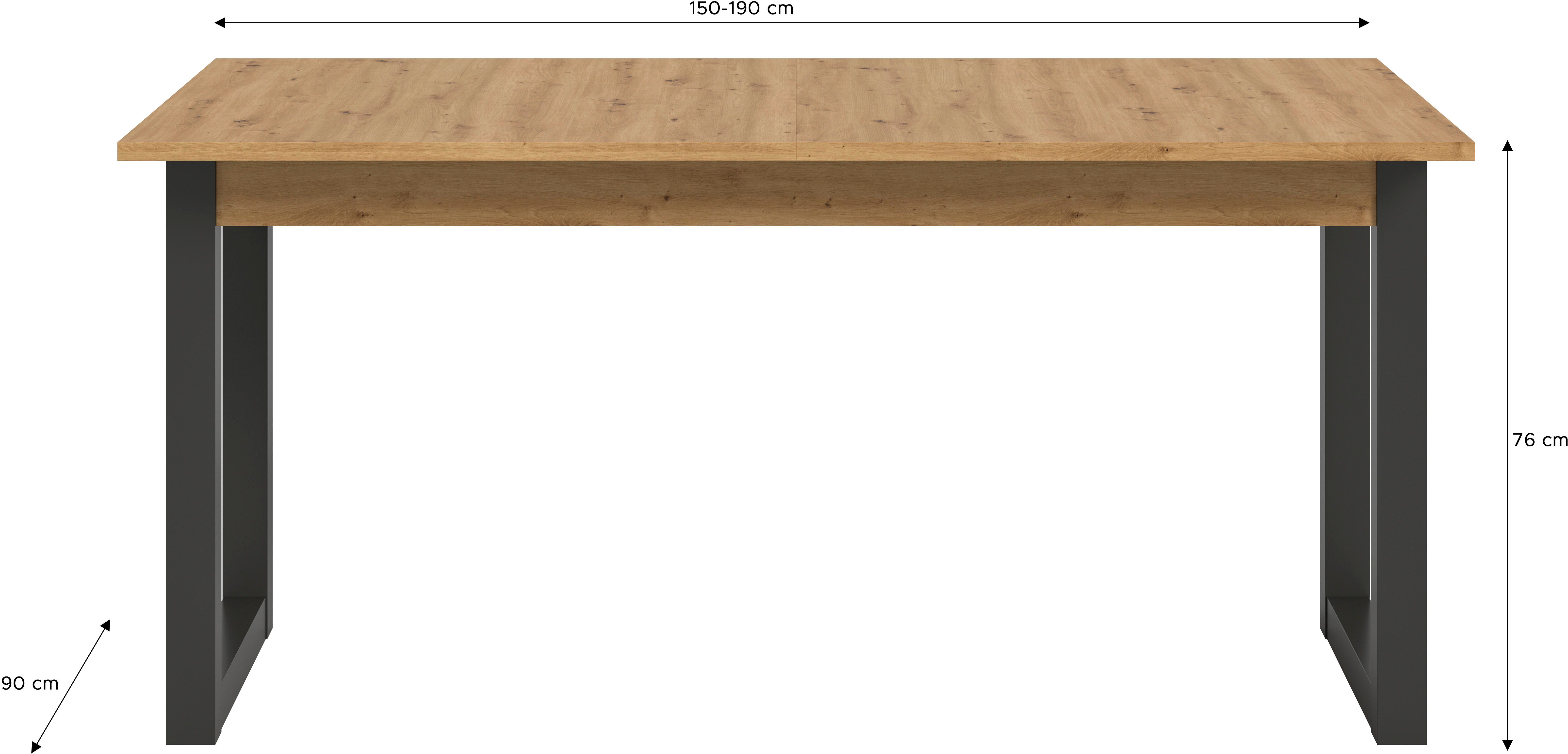 INOSIGN Eettafel Rail, uitschuifbaar 150 - 190 cm, inclusief 40 cm inlegplaat