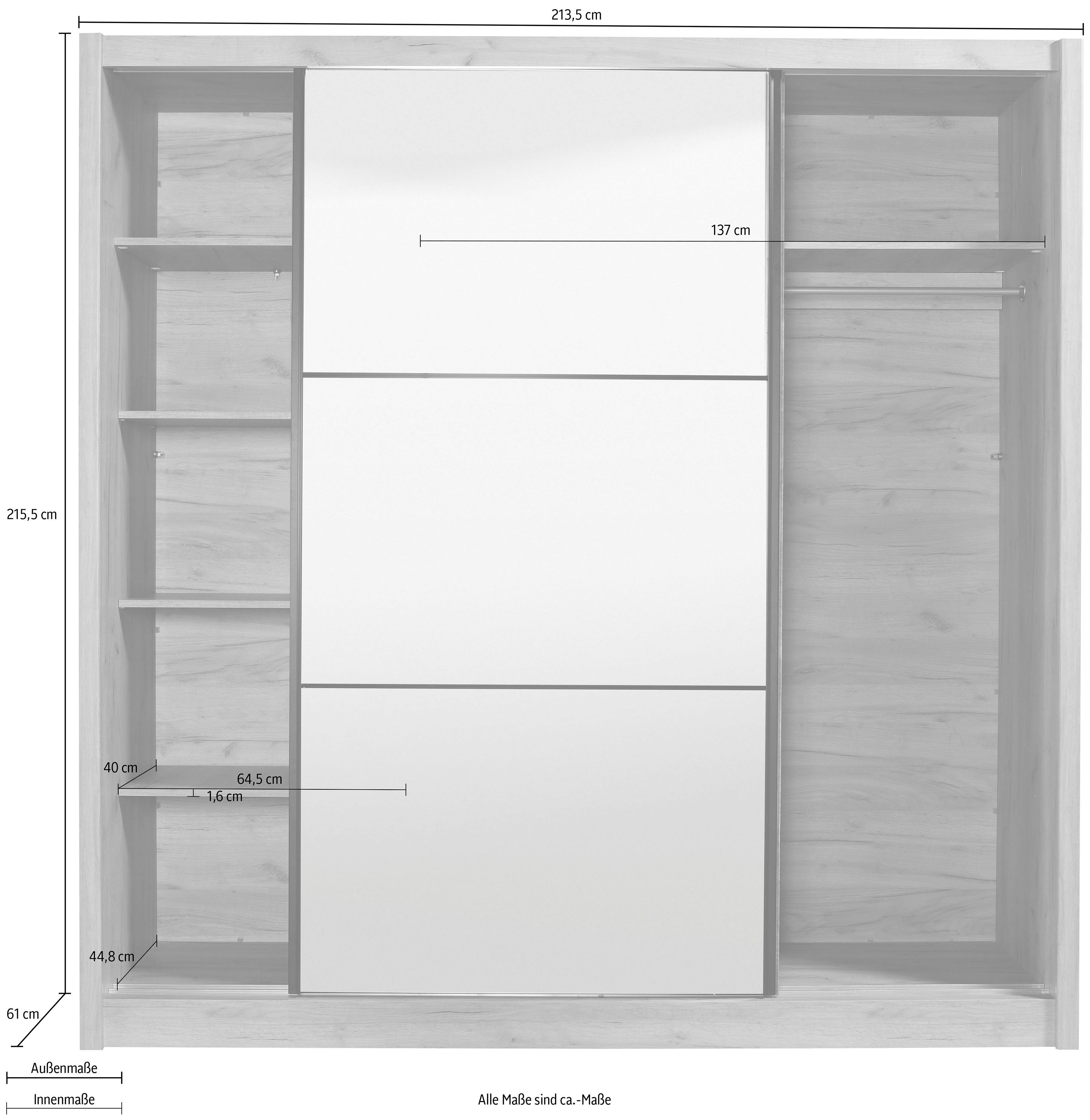 INOSIGN Zweefdeurkast Navara kledingkast met spiegel linnenkast garderobe met royale binnenuitrusting, fsc®-gecertificeerd, in 3 breedtes