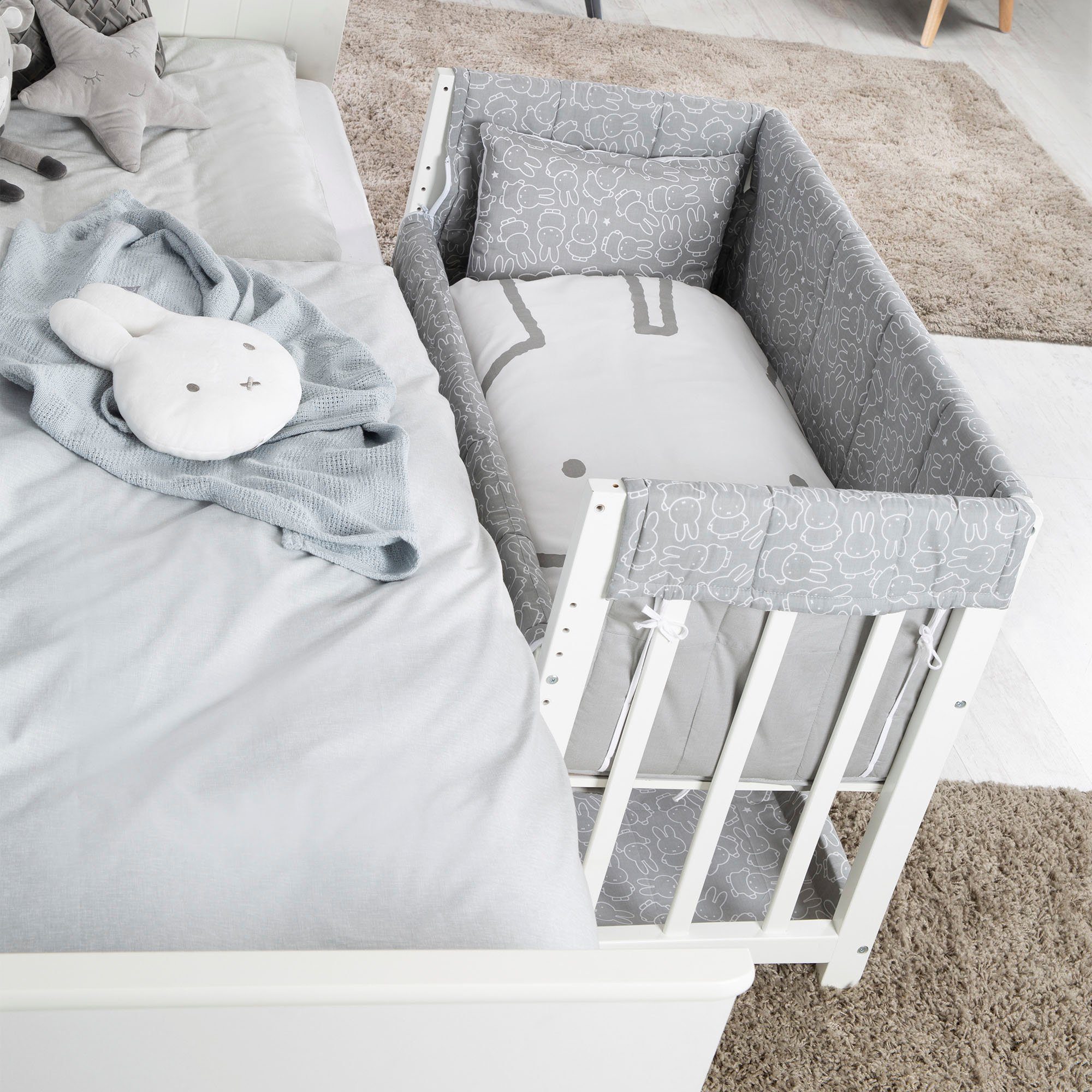 Roba® Wieg 3-in-1, Nijntje, wit tot bed of bank om te bouwen, ligoppervlak in hoogte verstelbaar
