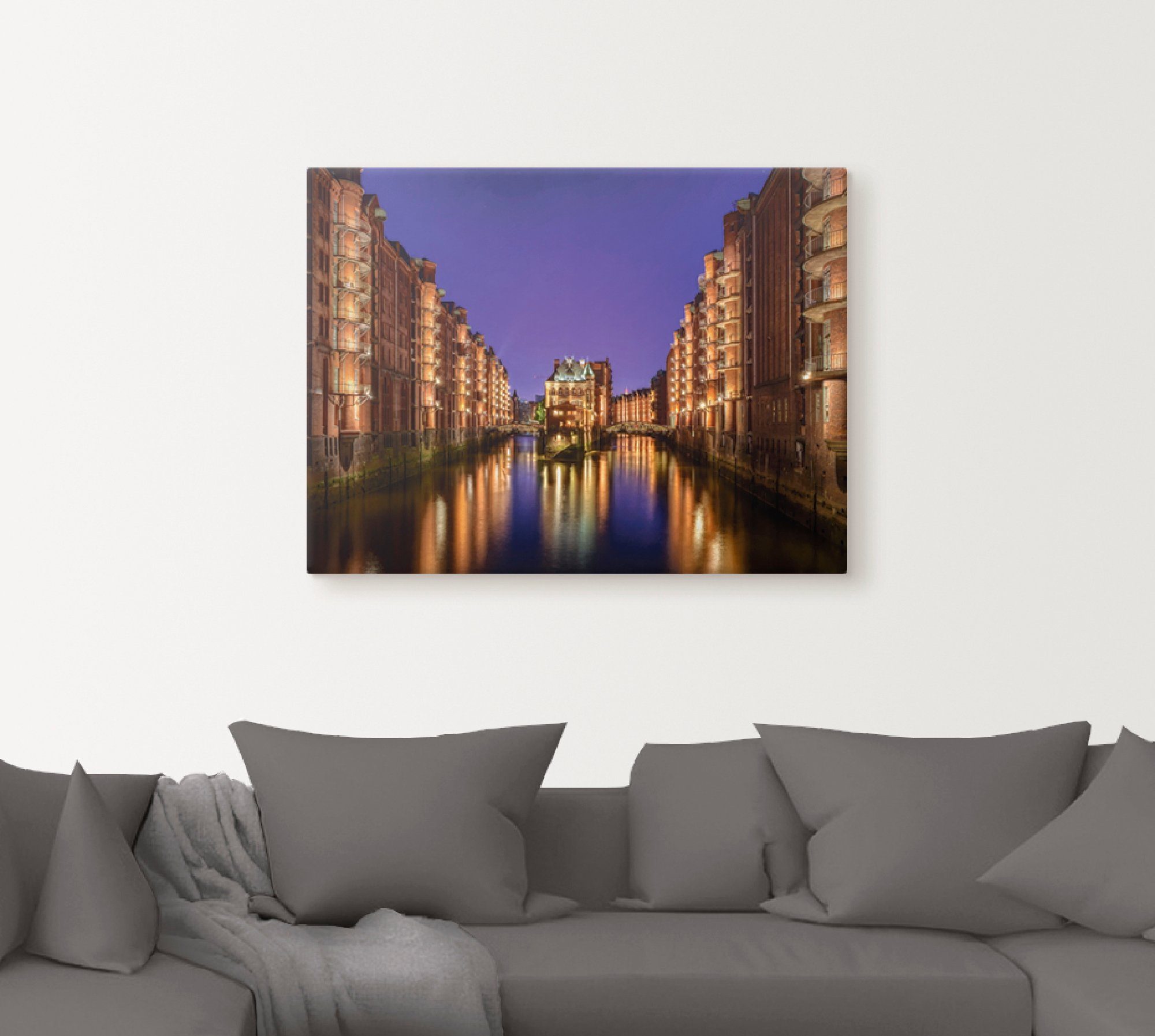 Artland Artprint op linnen Hamburg Speicherstadt 's nachts