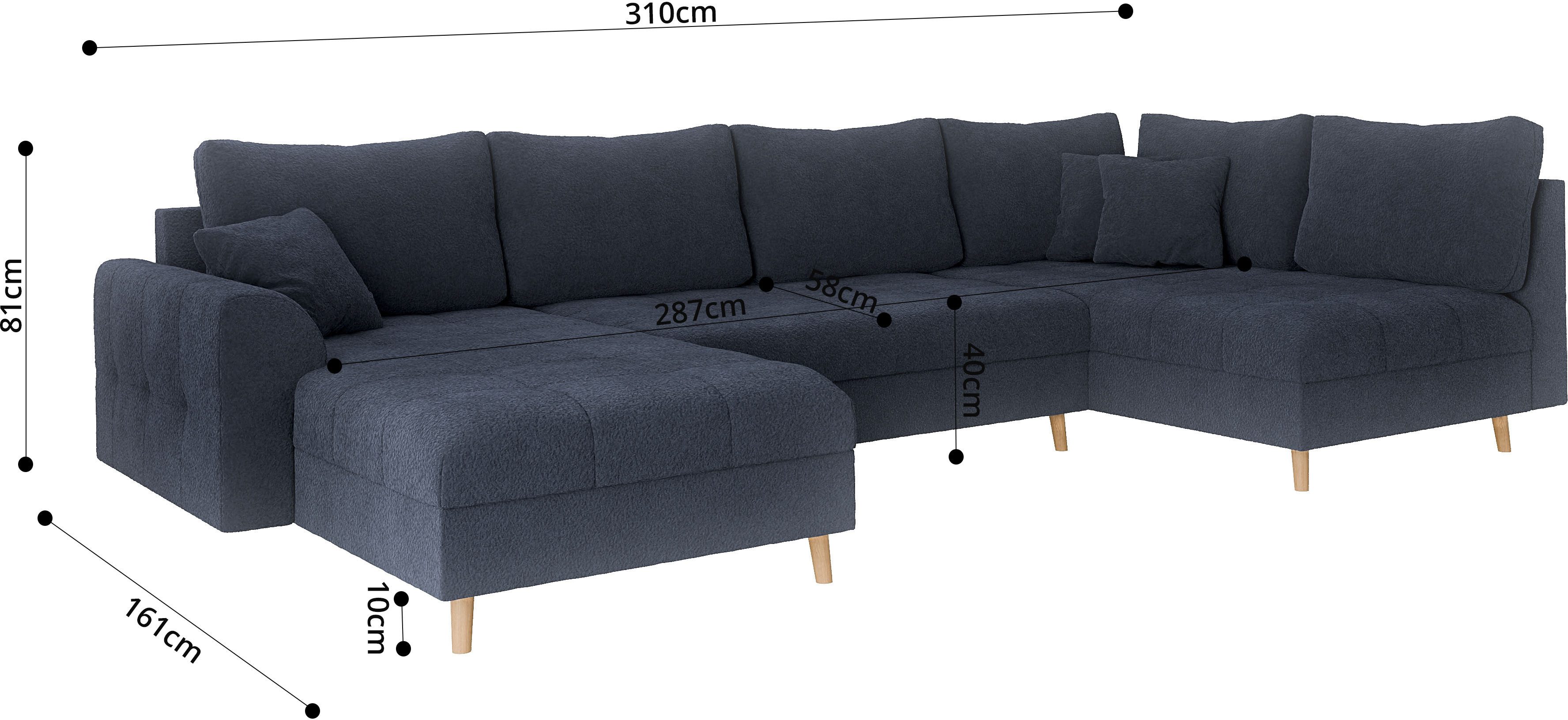 Home affaire Zithoek CHARRE U-vorm met ottomane, afmetingen B/D/H: 310/161/81 cm fijne stiksels, losse rug- en sierkussens, ook in cord en bouclé