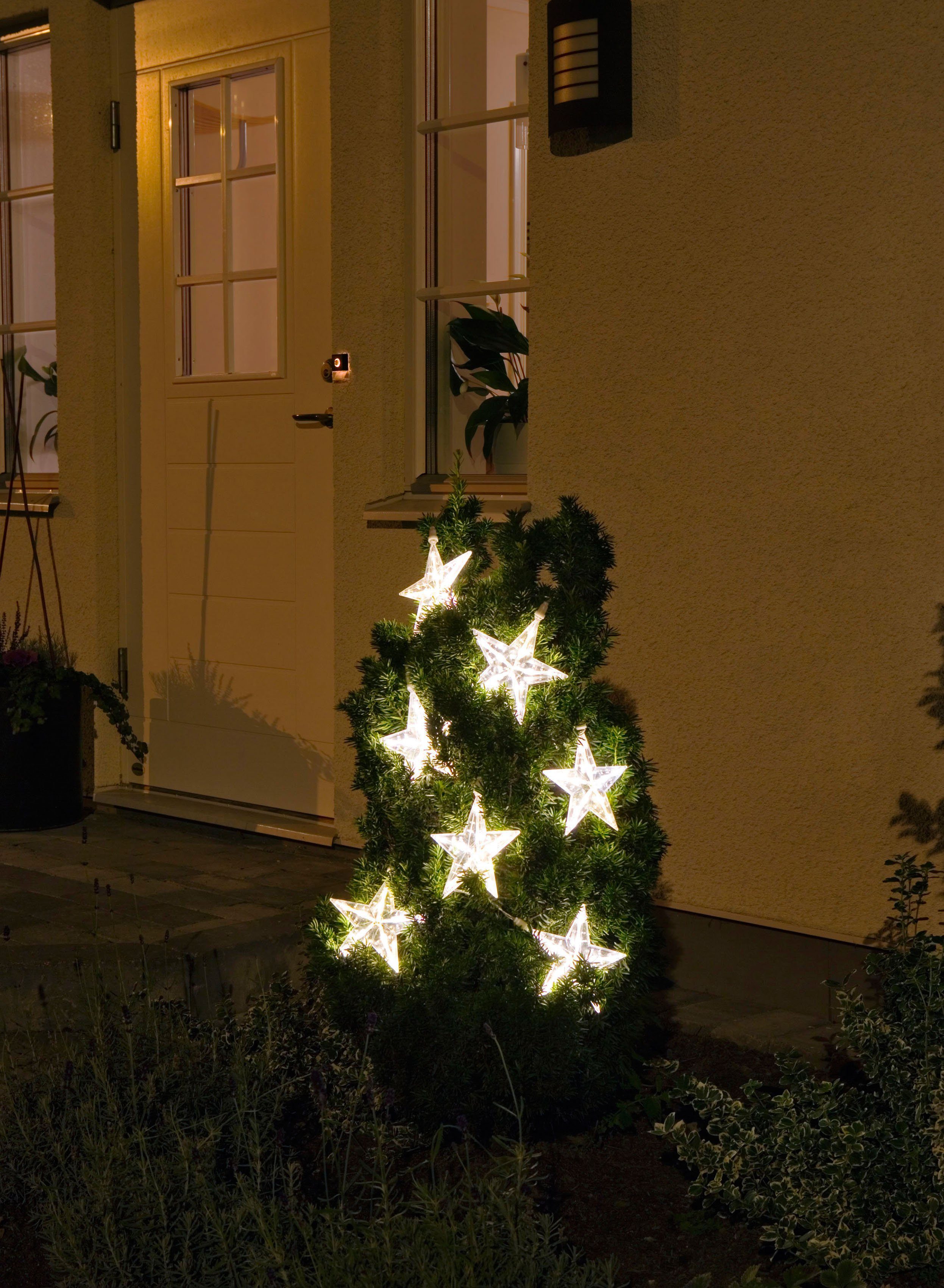 KONSTSMIDE Led-lichtgordijn Kerstversiering buiten met 7 sterretjes, 35 warmwitte dioden, transparante kabel