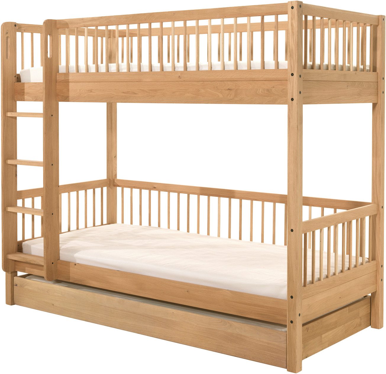Home affaire Stapelbed Massief eikenhout, gemaakt in Europa, duurzame kwaliteit in geolied eiken, 2 ligopp., m. ladder en rolbodem, met of zonder onderbedlade