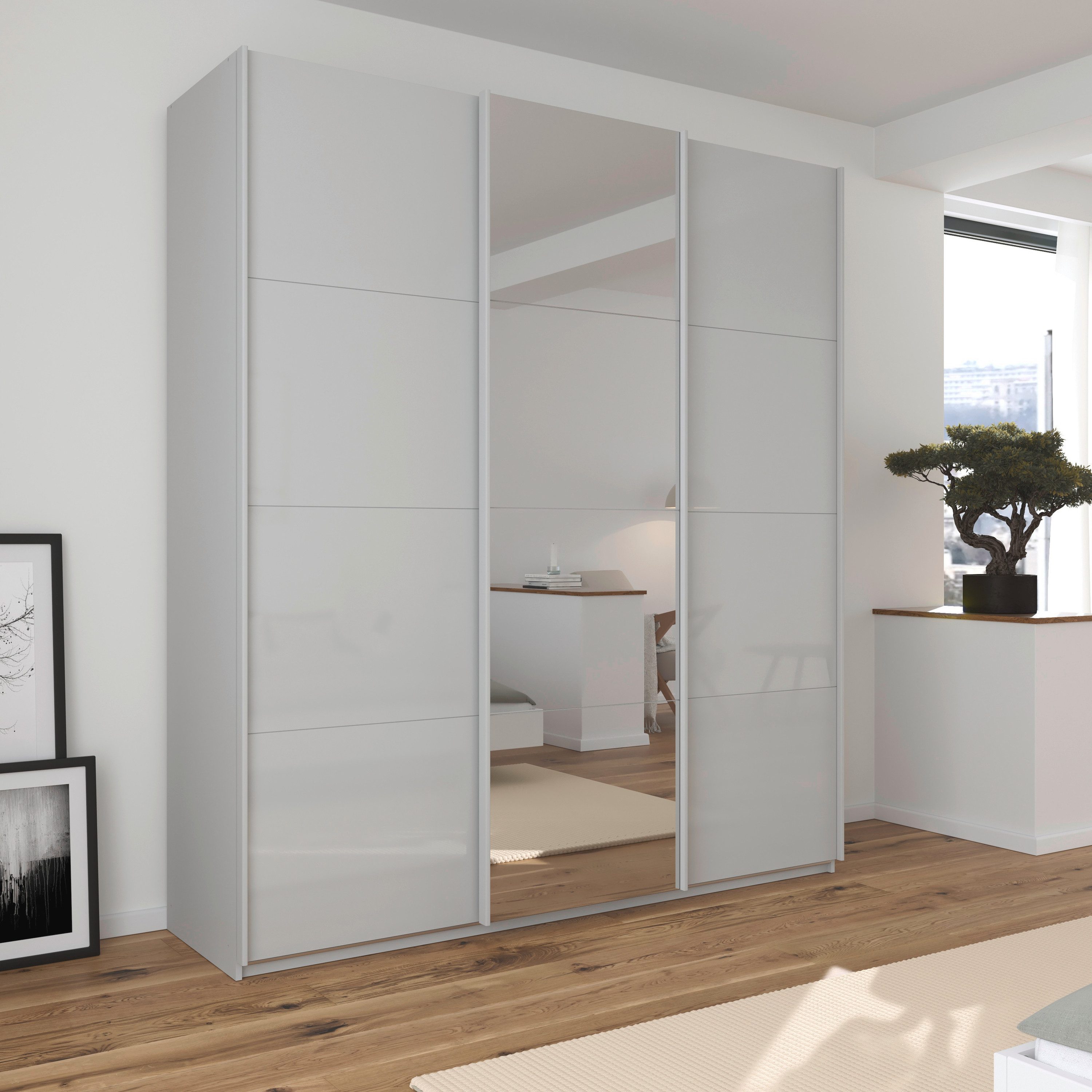 rauch Schuifdeurkast Kledingkasten kast garderobe AGORDO met glazen front doordachte binnenuitrusting, in 4 breedtes en 2 hoogtes made in germany