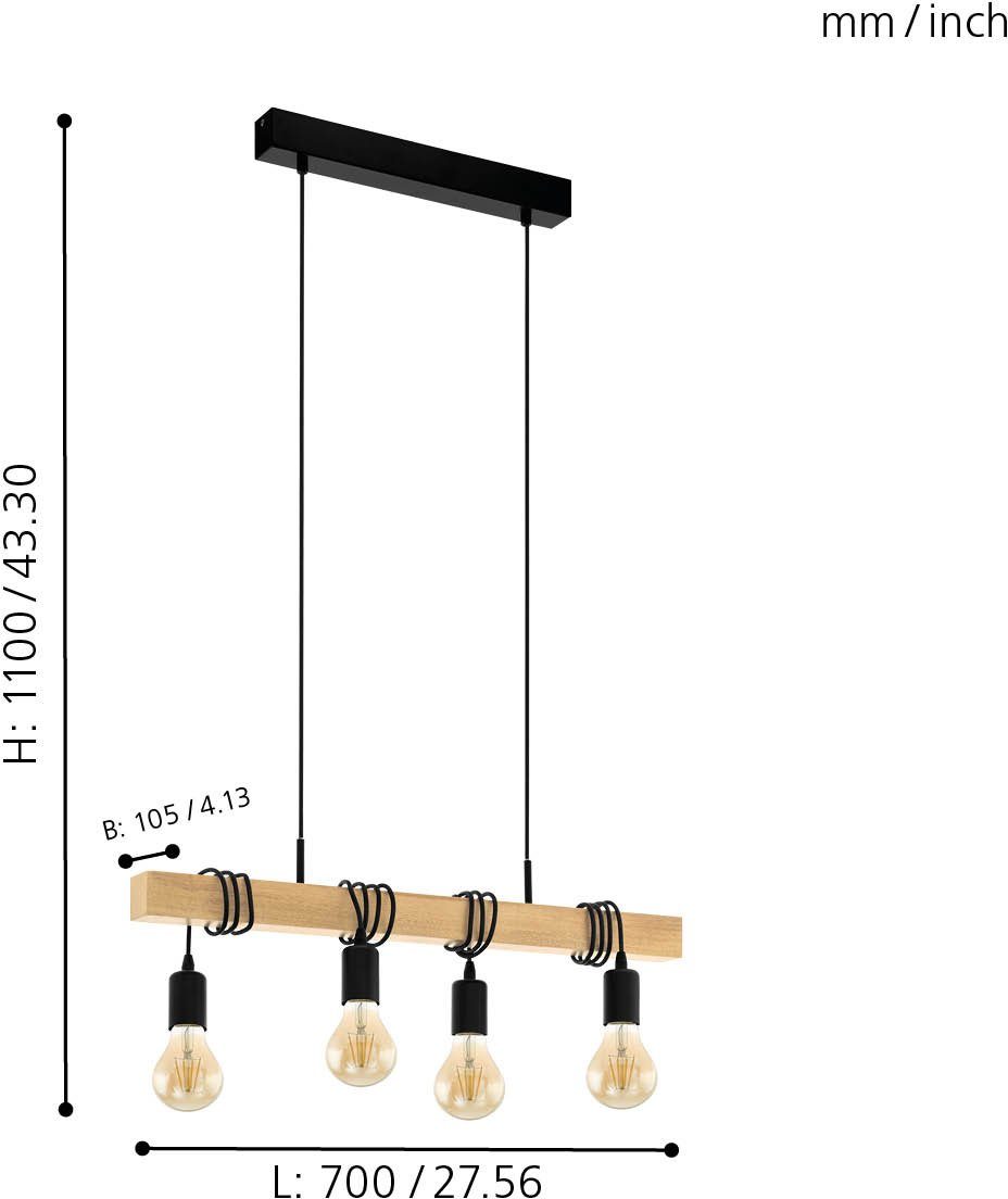 EGLO Hanglamp TOWNSHEND zwart, bruin / l70 x h110 x b10,5 cm / vintage / retro / eettafel