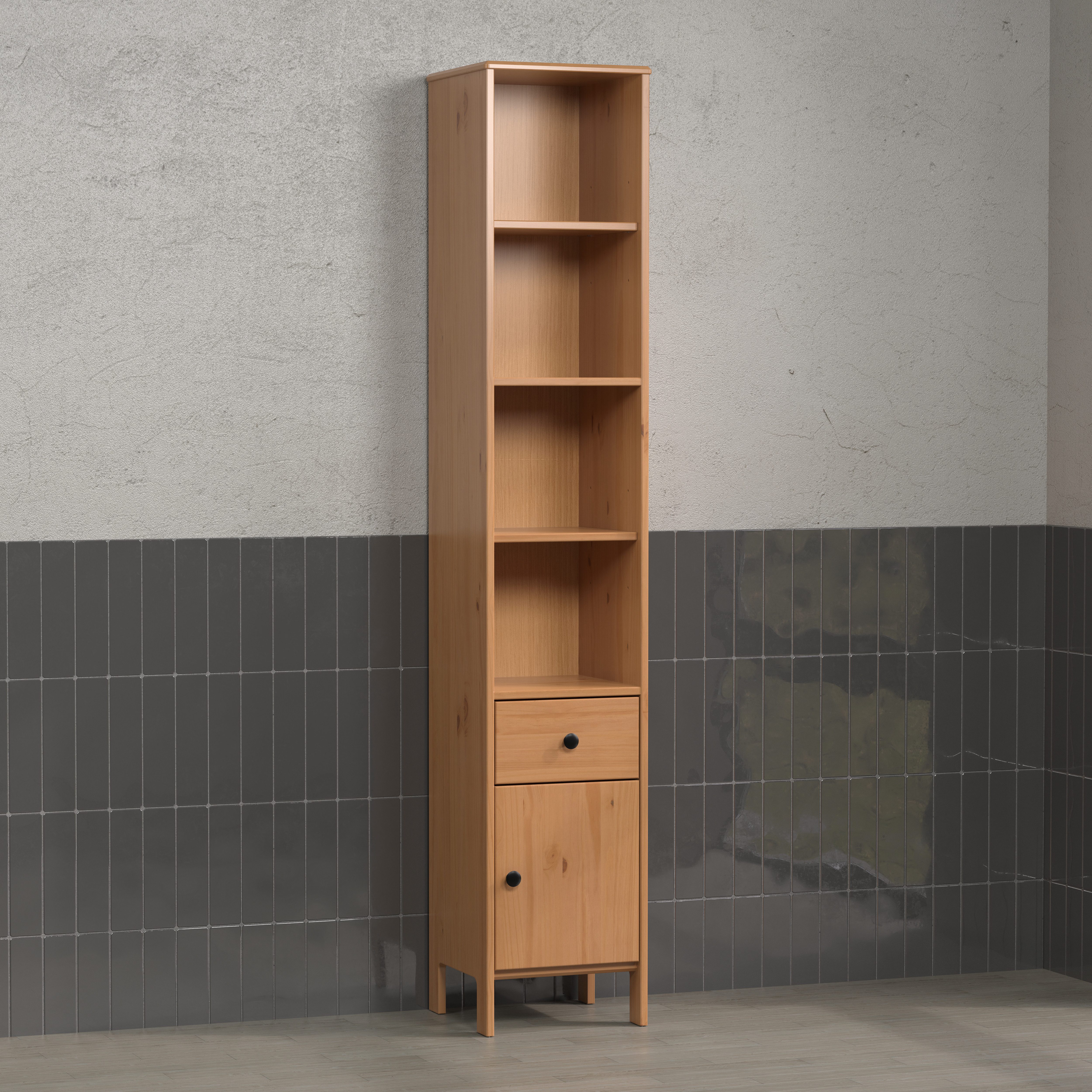 welltime Hoge kast Kall Badkast van massief grenenhout met lade - (B/D/H) 35/33/188 cm (1 stuk)