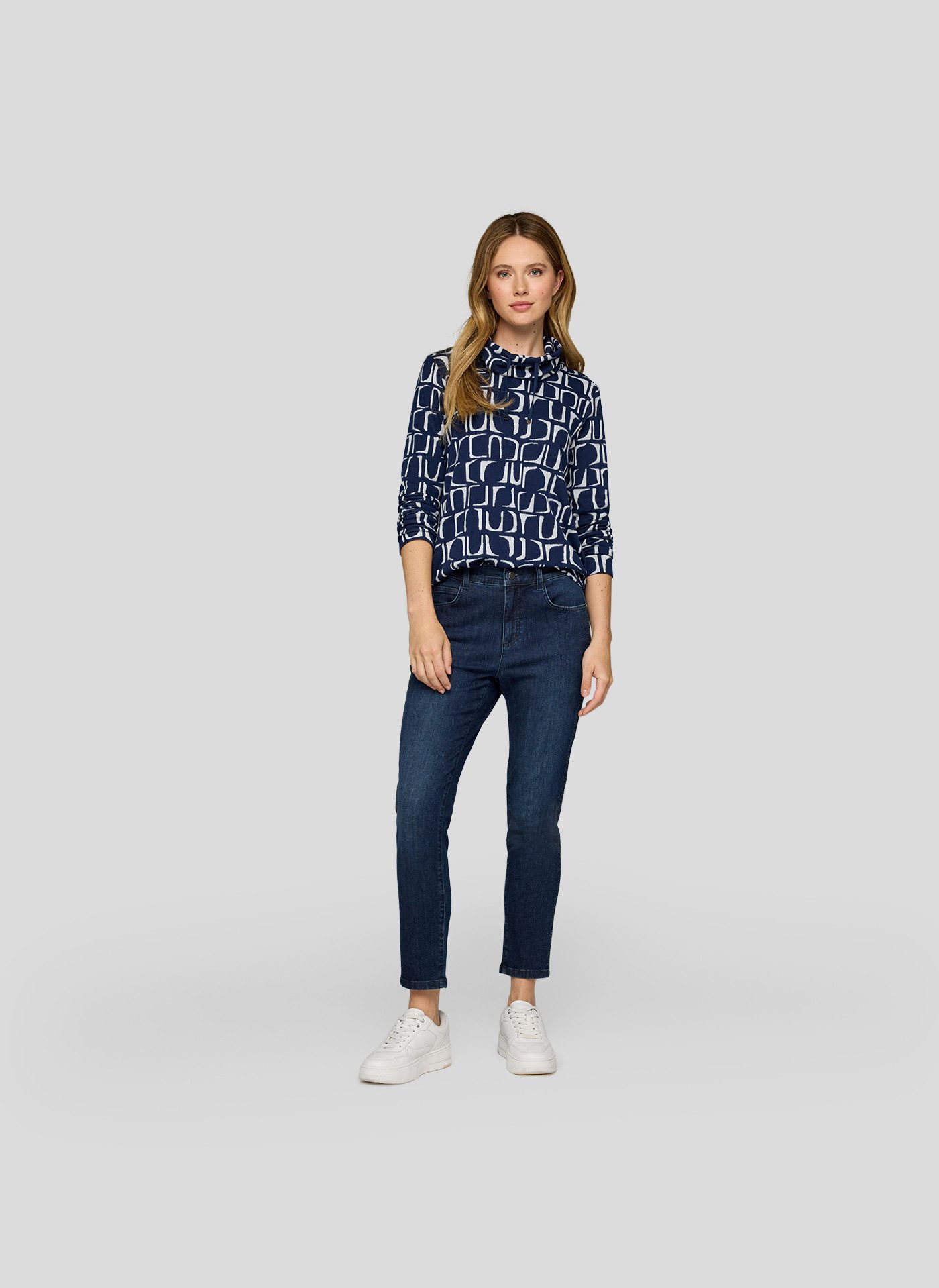 Rabe Shirt met lange mouwen met grafisch patroon en gerimpelde kraag met trekkoord