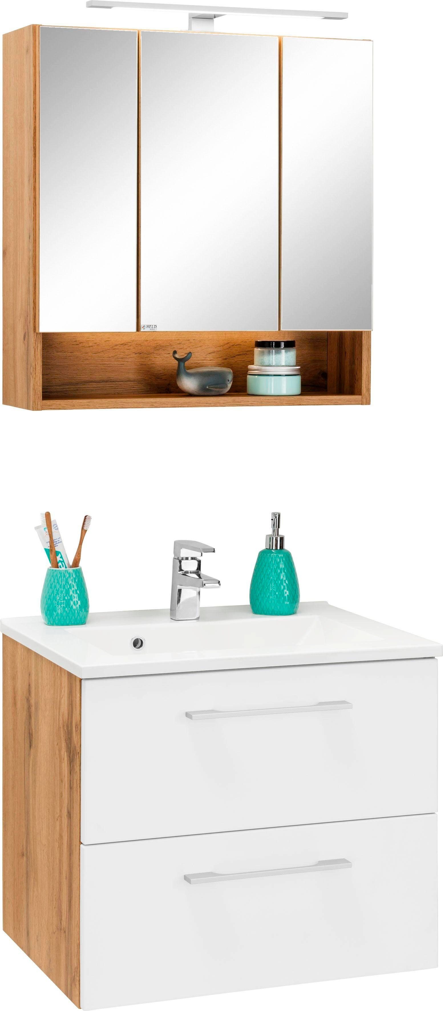 welltime Badkamerserie Soria Wastafelonderkast breedte 60 cm, spiegelkast (2-delig)