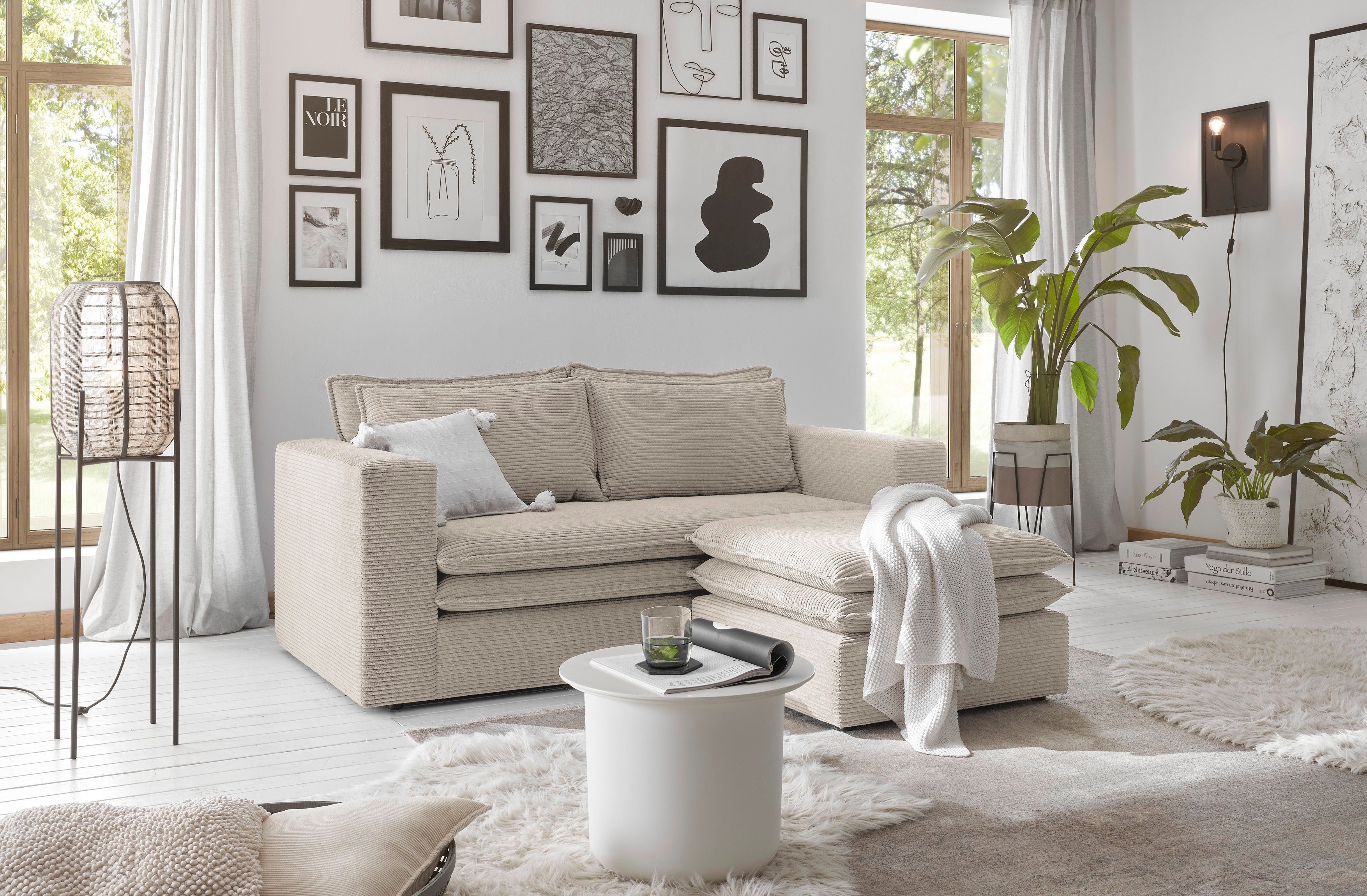 Places of Style Zithoek PIAGGE 2-zitsbank en hocker klein als set (2-delig)