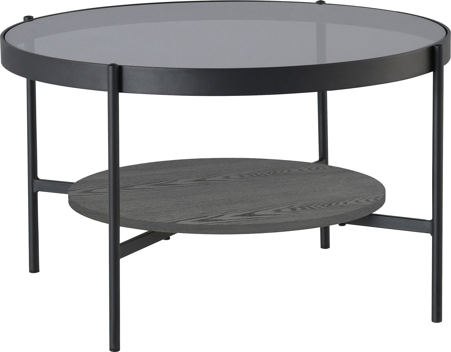 byLIVING Salontafel Ohio met rookglas, plank van echt houtfineer, rond, d 73,5 / h 42,5 cm