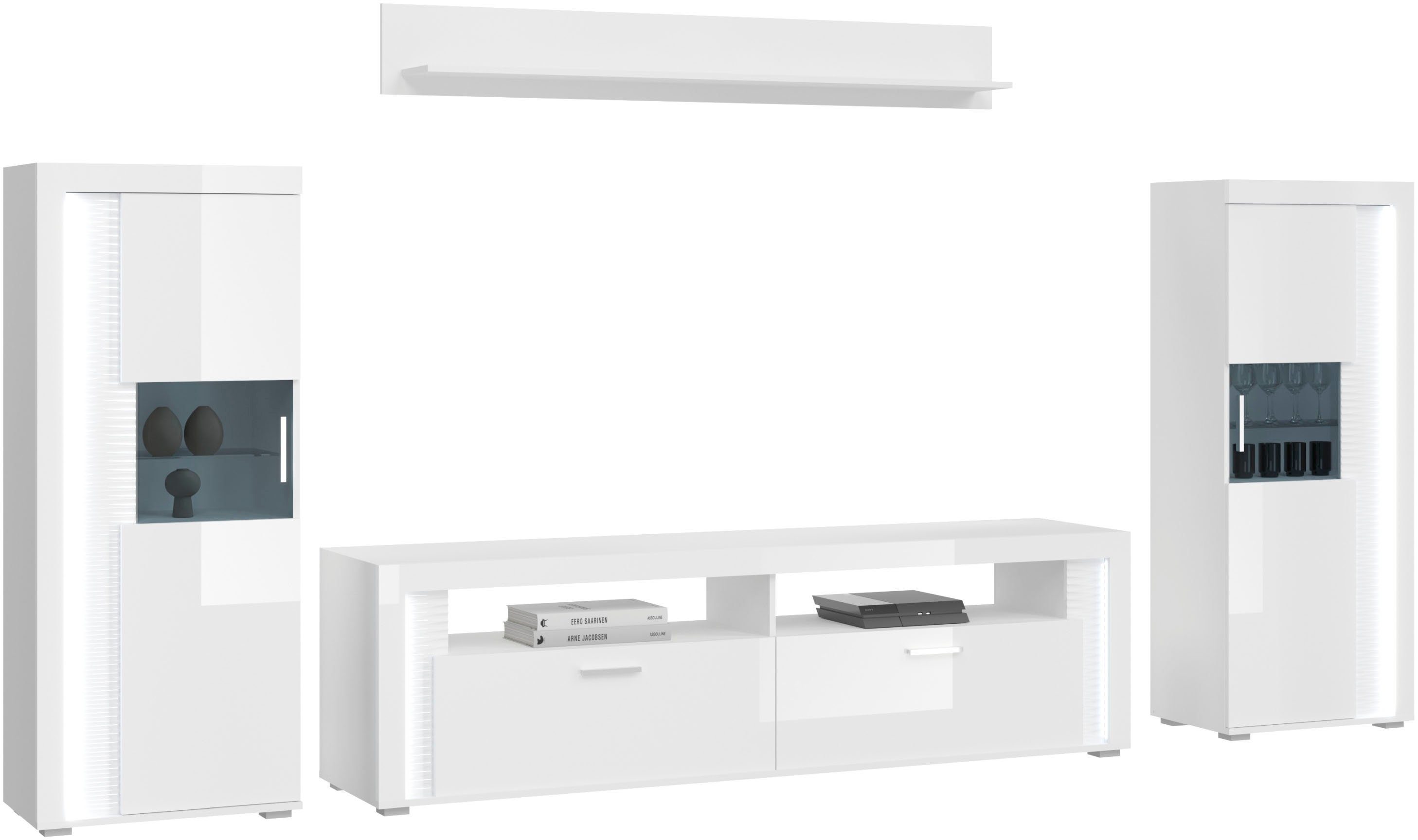 INOSIGN Wandmeubel Viborg, 4-delig Set, inclusief verticale frontverlichting, bestaande uit: (4-delig) tv-wandmeubels wit
