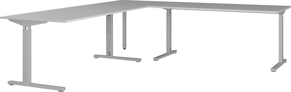 GERMANIA Hoekbureau GW-Profi 3.0 hoekcombinatie mechanisch in hoogte verstelbaar bestaande uit 2 bureaus (3 stuks) hoekbureaus grijs