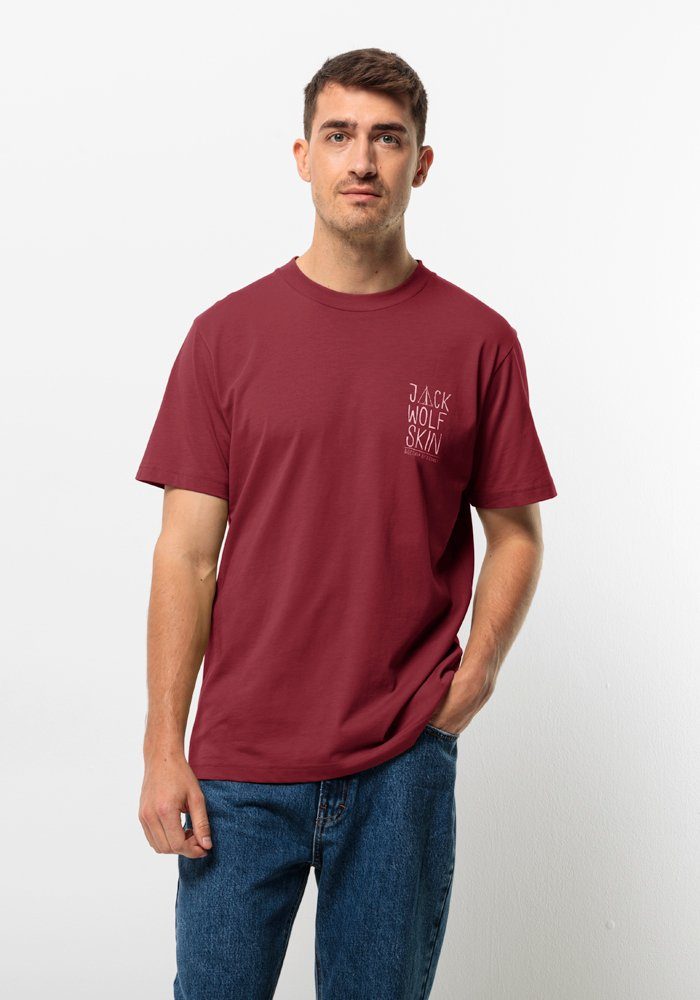 Jack Wolfskin Jack Tent T-Shirt Men Heren T-shirt van biologisch katoen XXL purper deep ruby